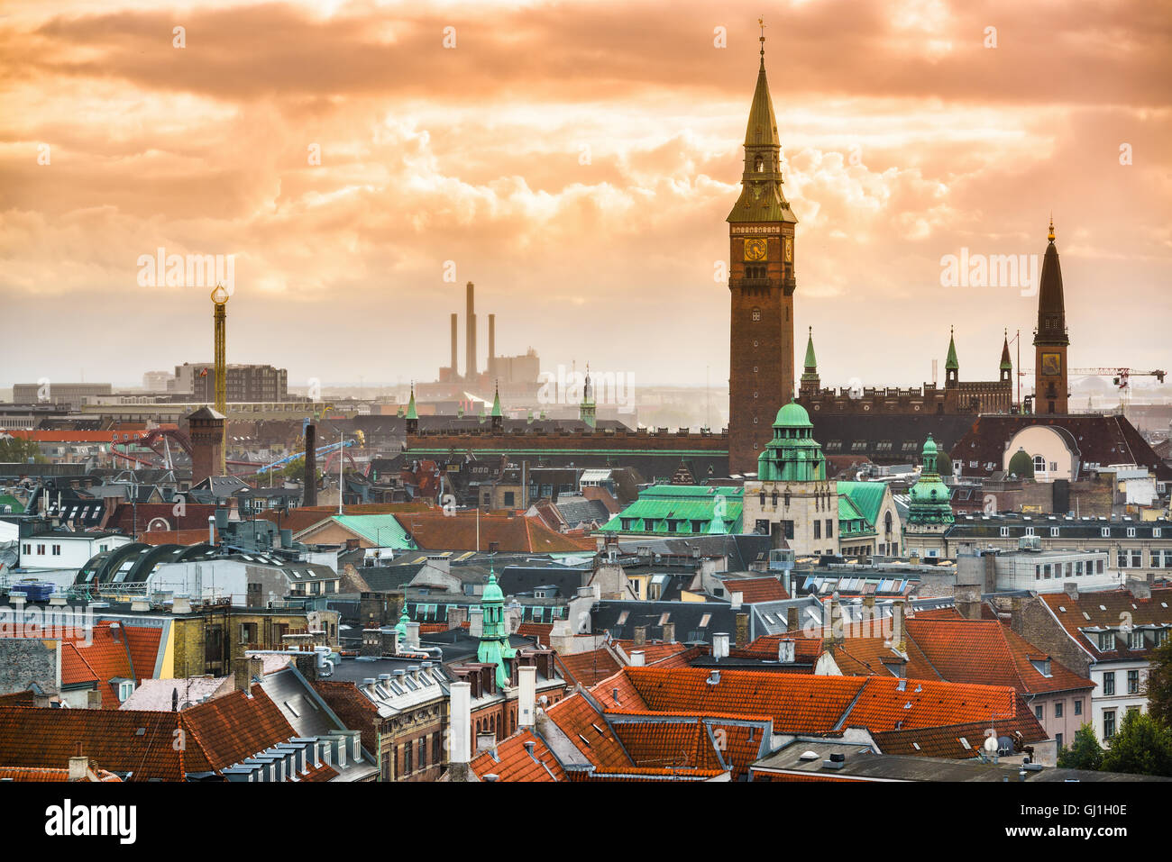 Copenhagen, Denmark old city skyline. Stock Photo