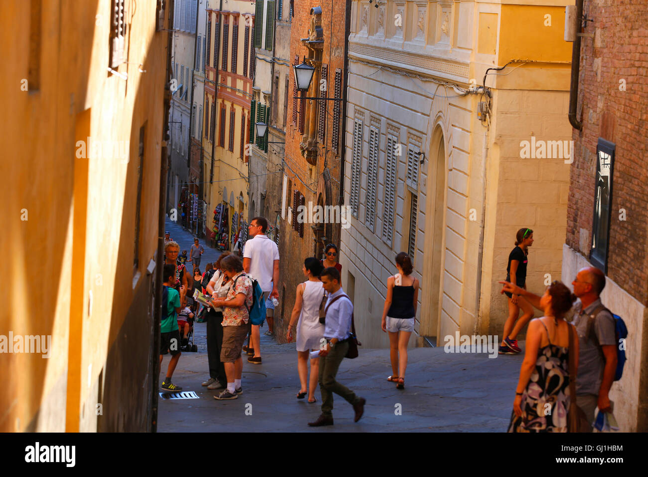 The view down Costa dell'Incrociata in Siena, Italy. Stock Photo