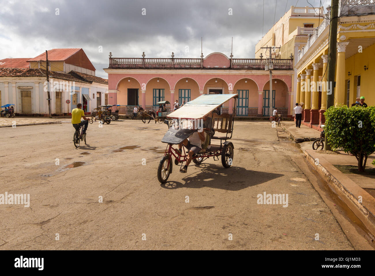 Cuba, 2013.bici taxi in road. Stock Photo