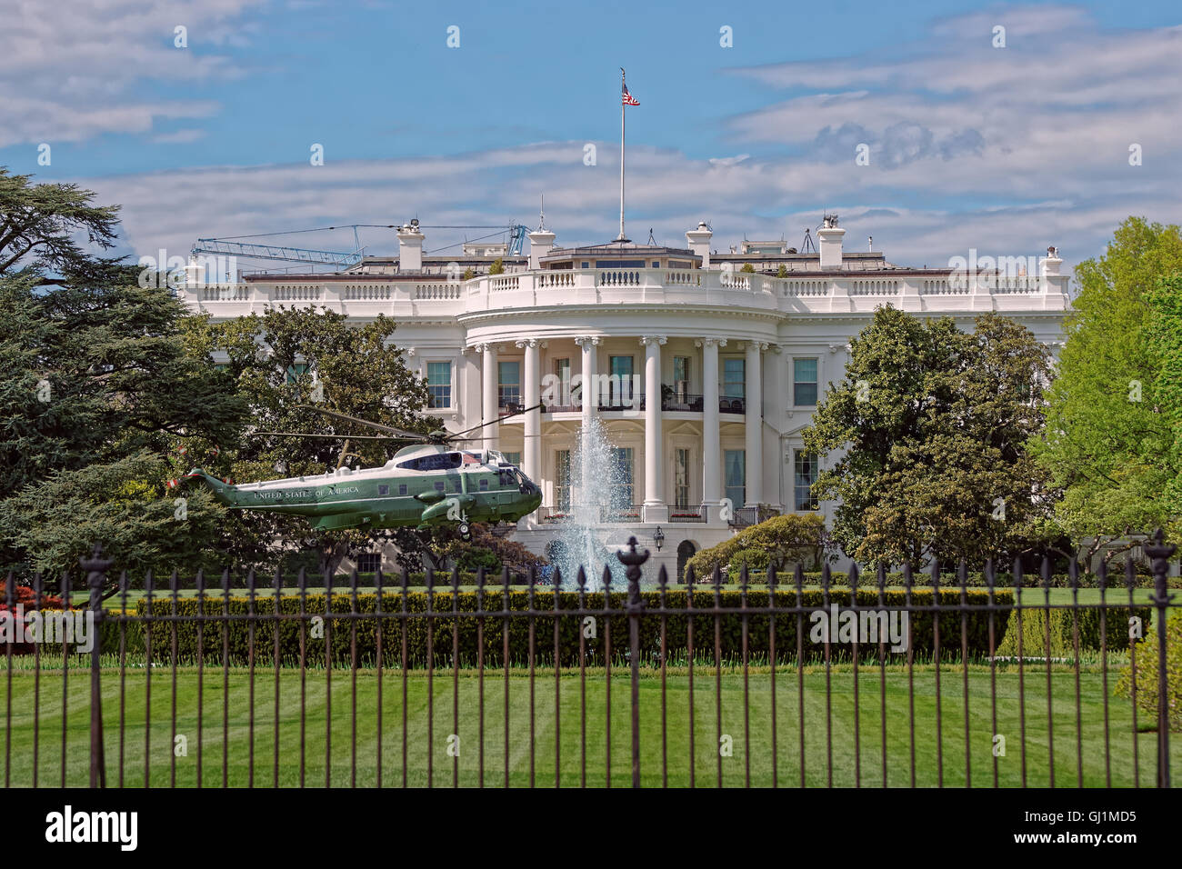 Helicopter was seen near the White House in Washington D.C., USA. The building is the workplace and residence for the US President. The first President who lives there was John Adams. Stock Photo
