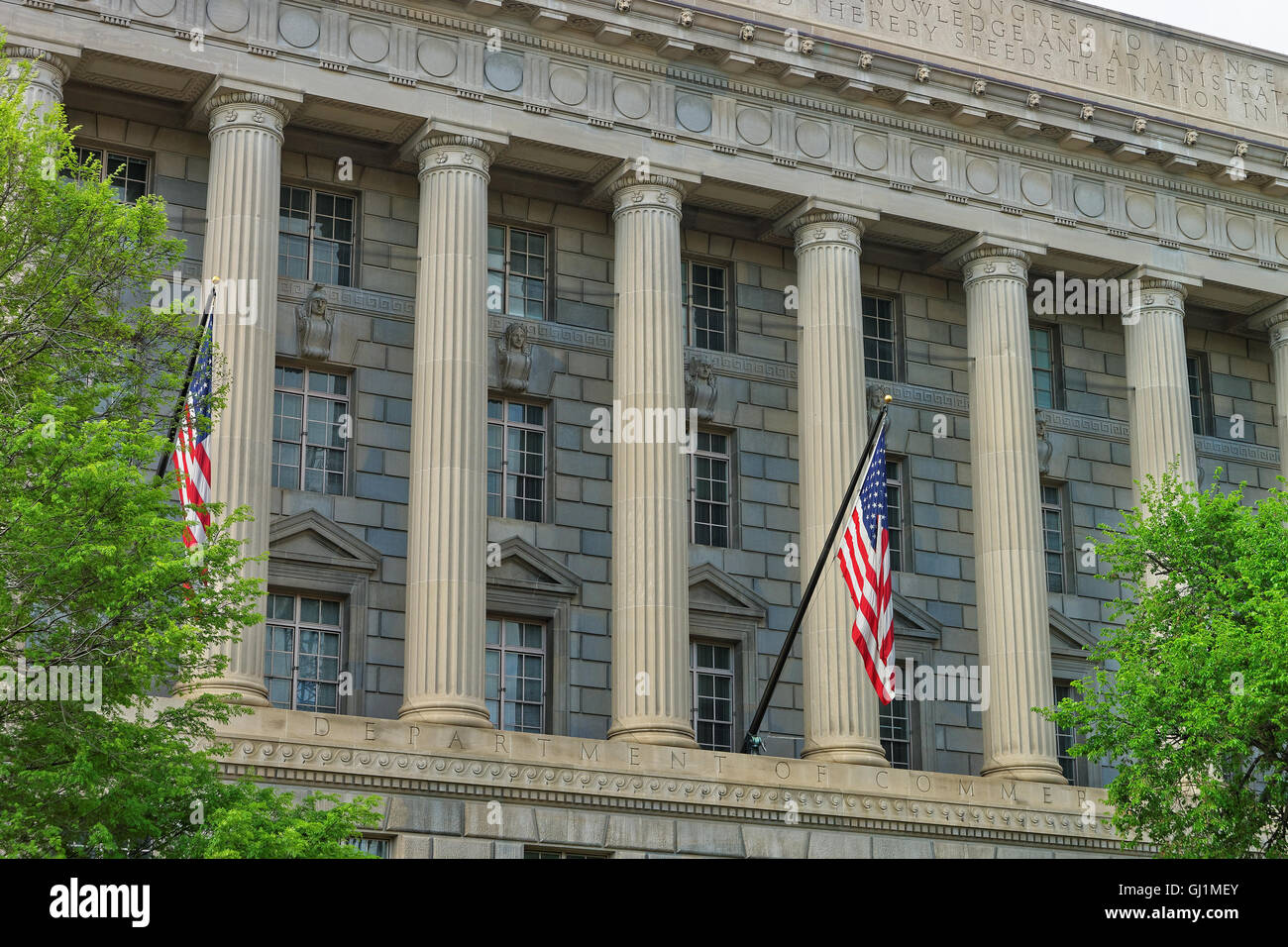 Department of Commerce is located in Herbert C. Hoover Building in Washington D.C., USA. It was built in 1932 and renamed after the former Secretary of Commerce and President in 1981. Stock Photo
