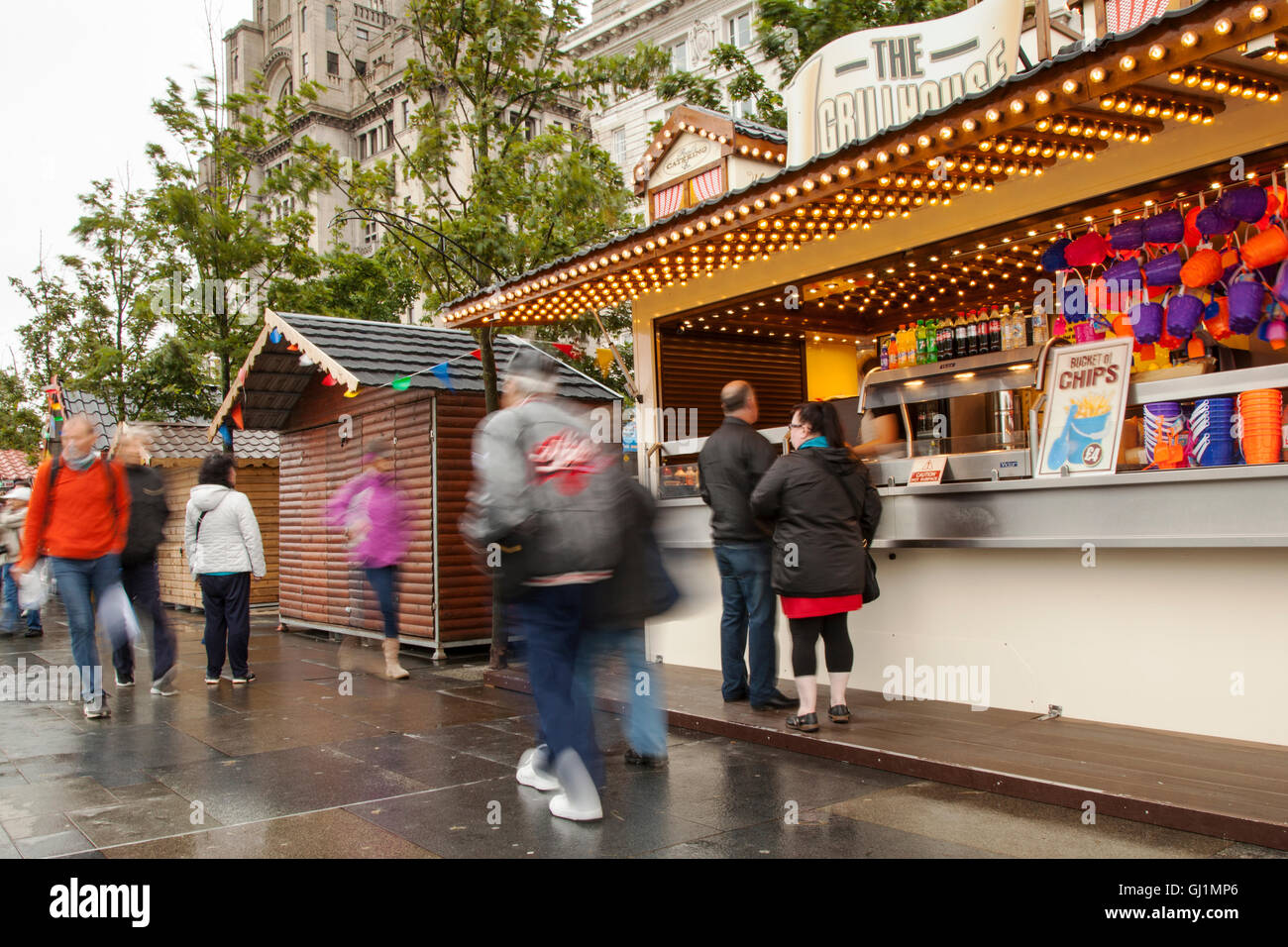 Fast food outlet selling chips at £4 a bucket on the Pier Head and