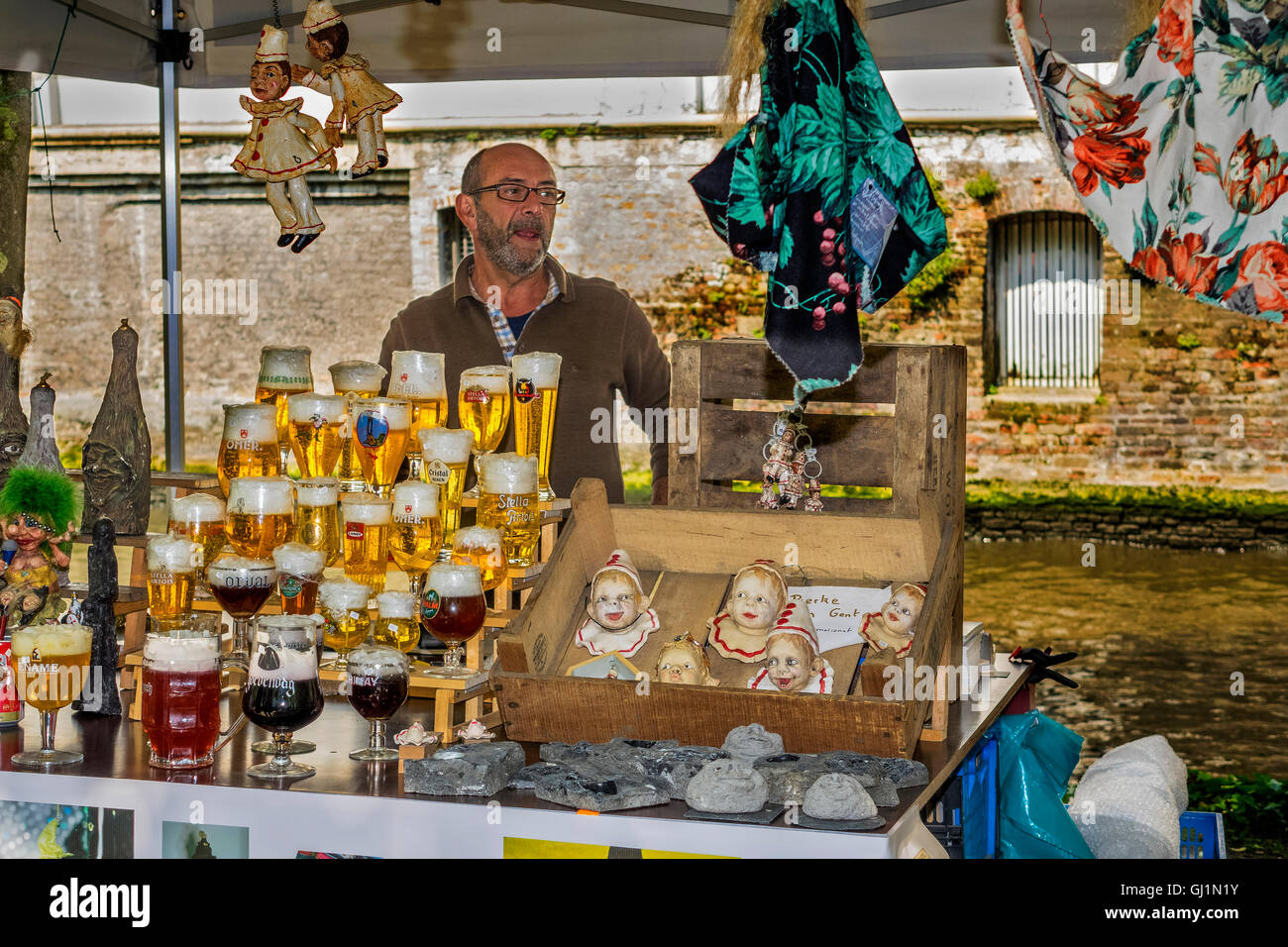 Flea Market By Dijver Canal Bruges Belgium Stock Photo