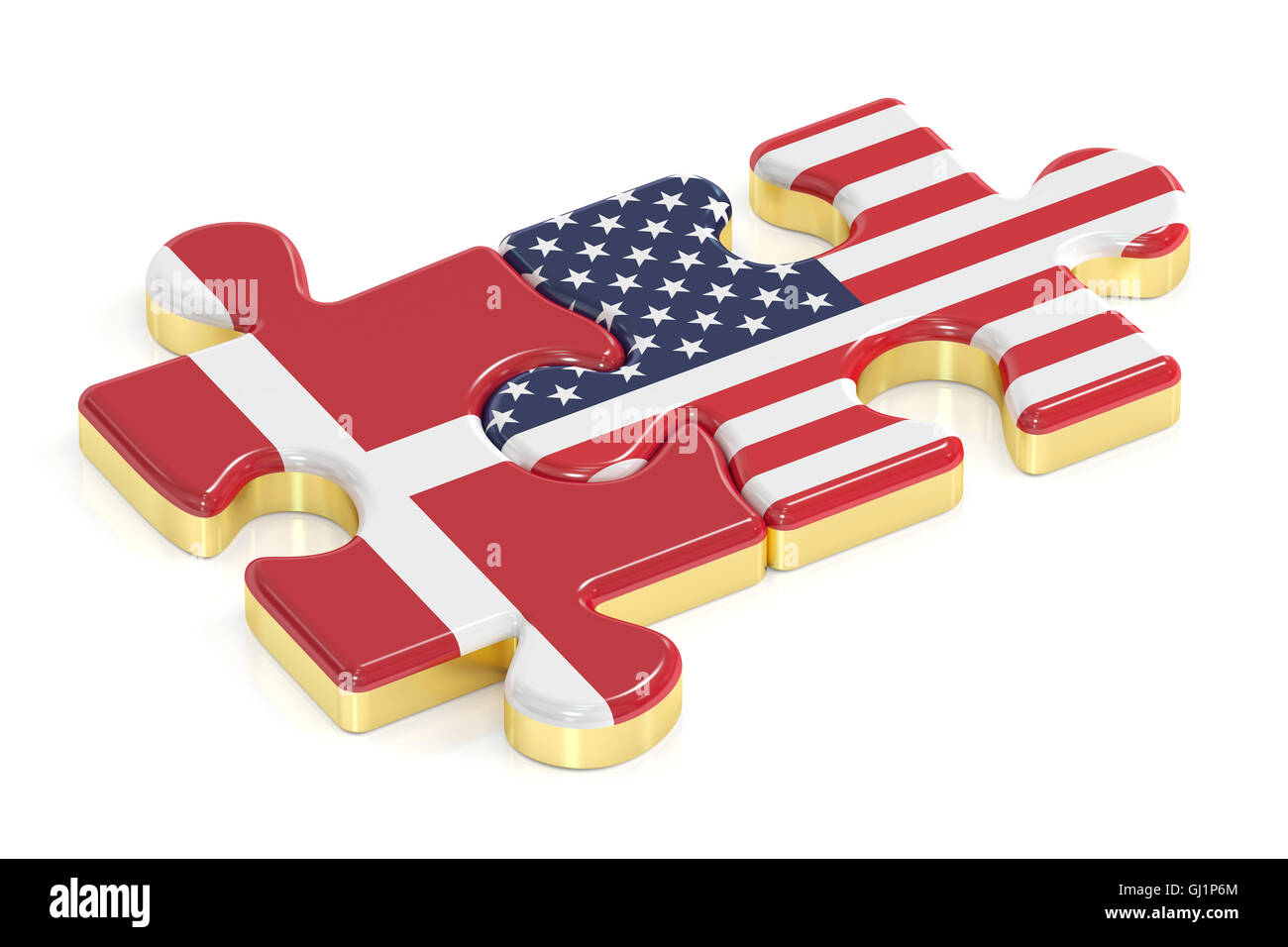 USA and Denmark puzzles from flags, 3D rendering Stock Photo