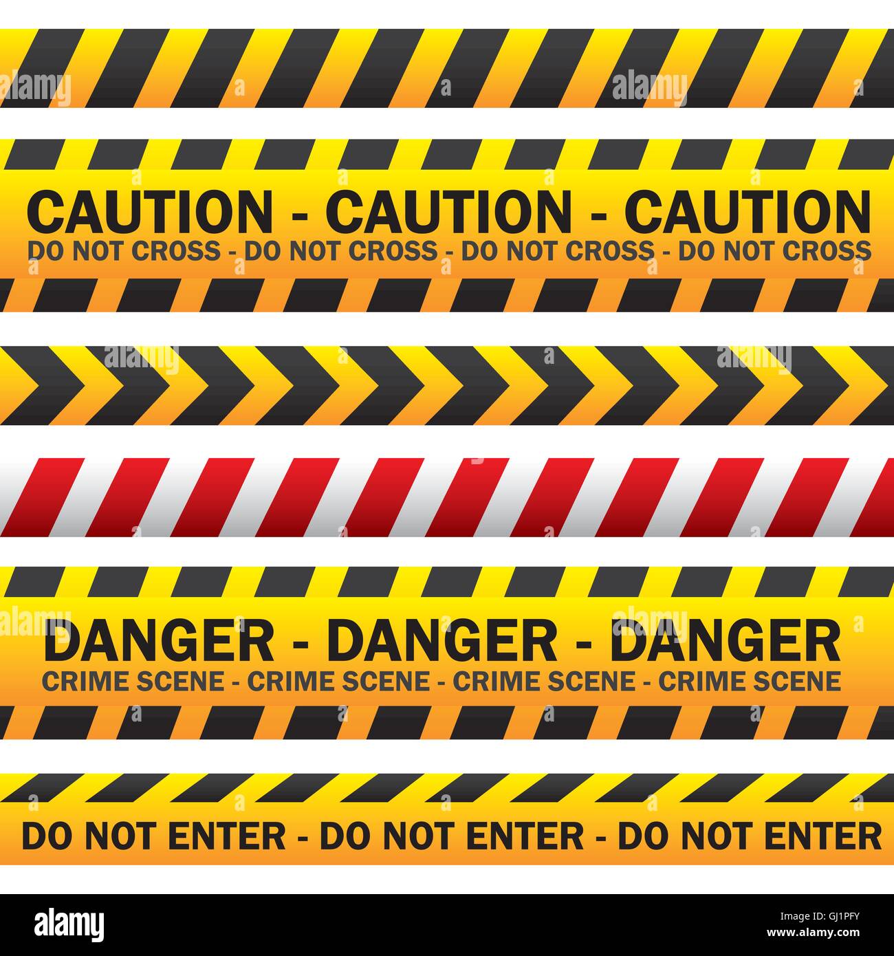 illustration of police security tapes yellow with black and red Stock