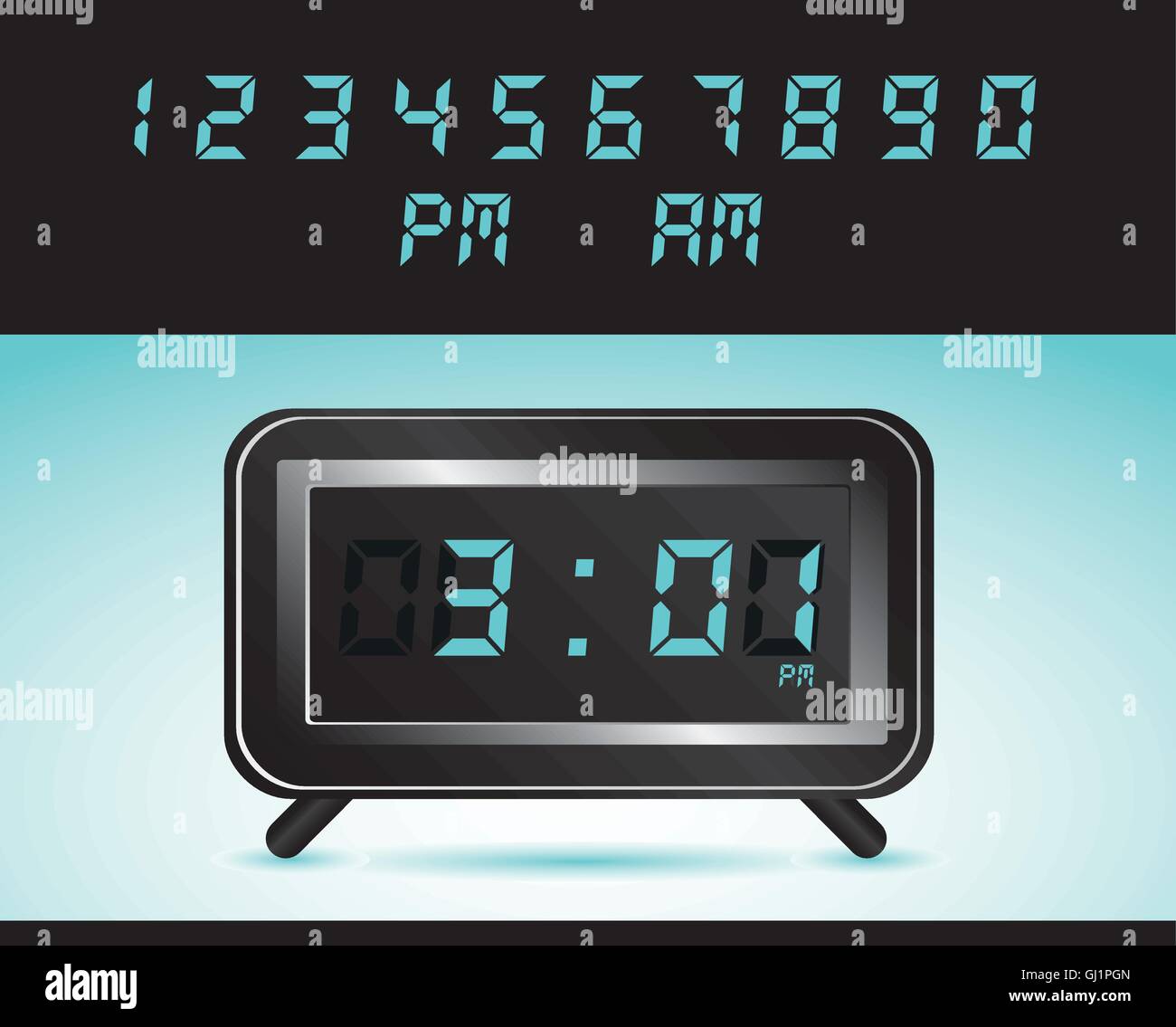 illustration of digital clock isolated on blue background vector Stock ...