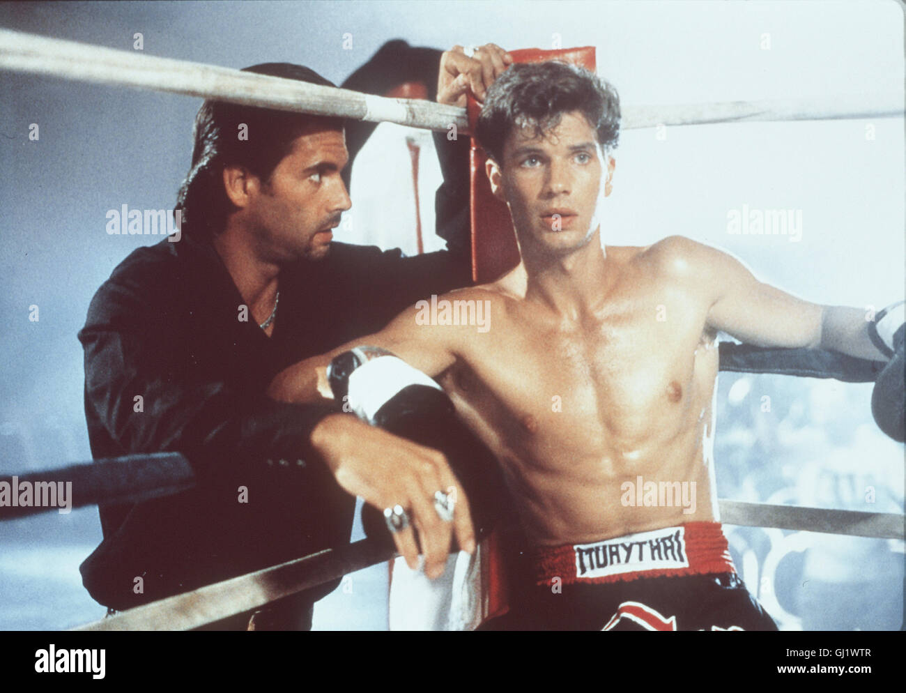 FINAL IMPACT Ein abgehalfteter Kickboxer baut einen neuenchampion auf und versucht, sich mit dessen Hilfe an einem ehemaligen Gegner für eine tiefe Demütigung zu rächen. Bild: Nick Taylor (LORENZO LAMAS) und Danny Davis (MIKE WORTH) Regie: Joseph Merhi, Stephen Smoke aka. Final Impact Stock Photo