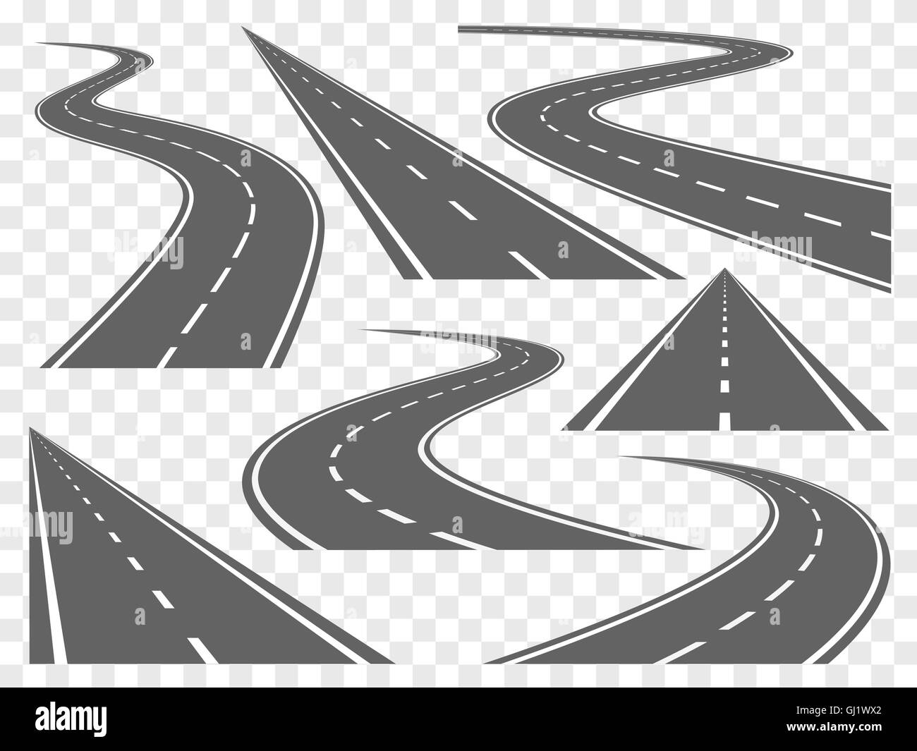 Set of Bending roads and highways vector illustrations Stock Vector