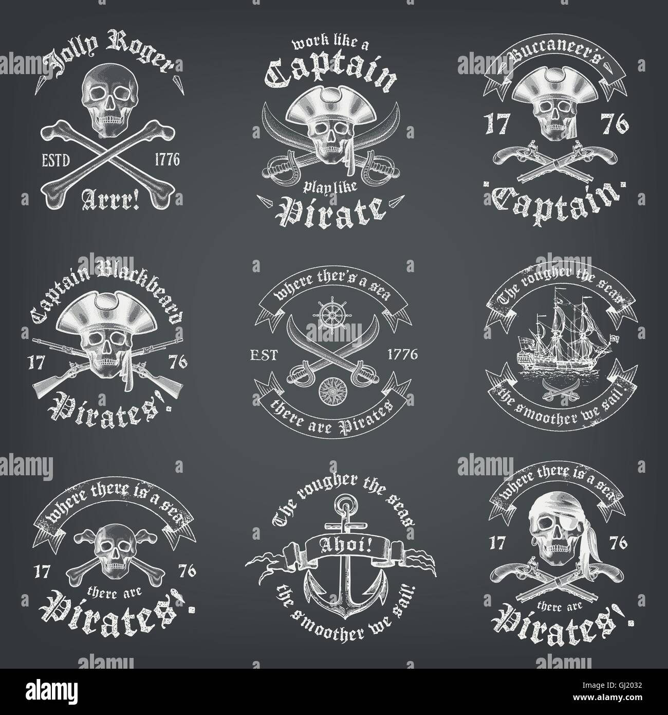 Vintage looking skull pirate logos Stock Vector Images - Alamy