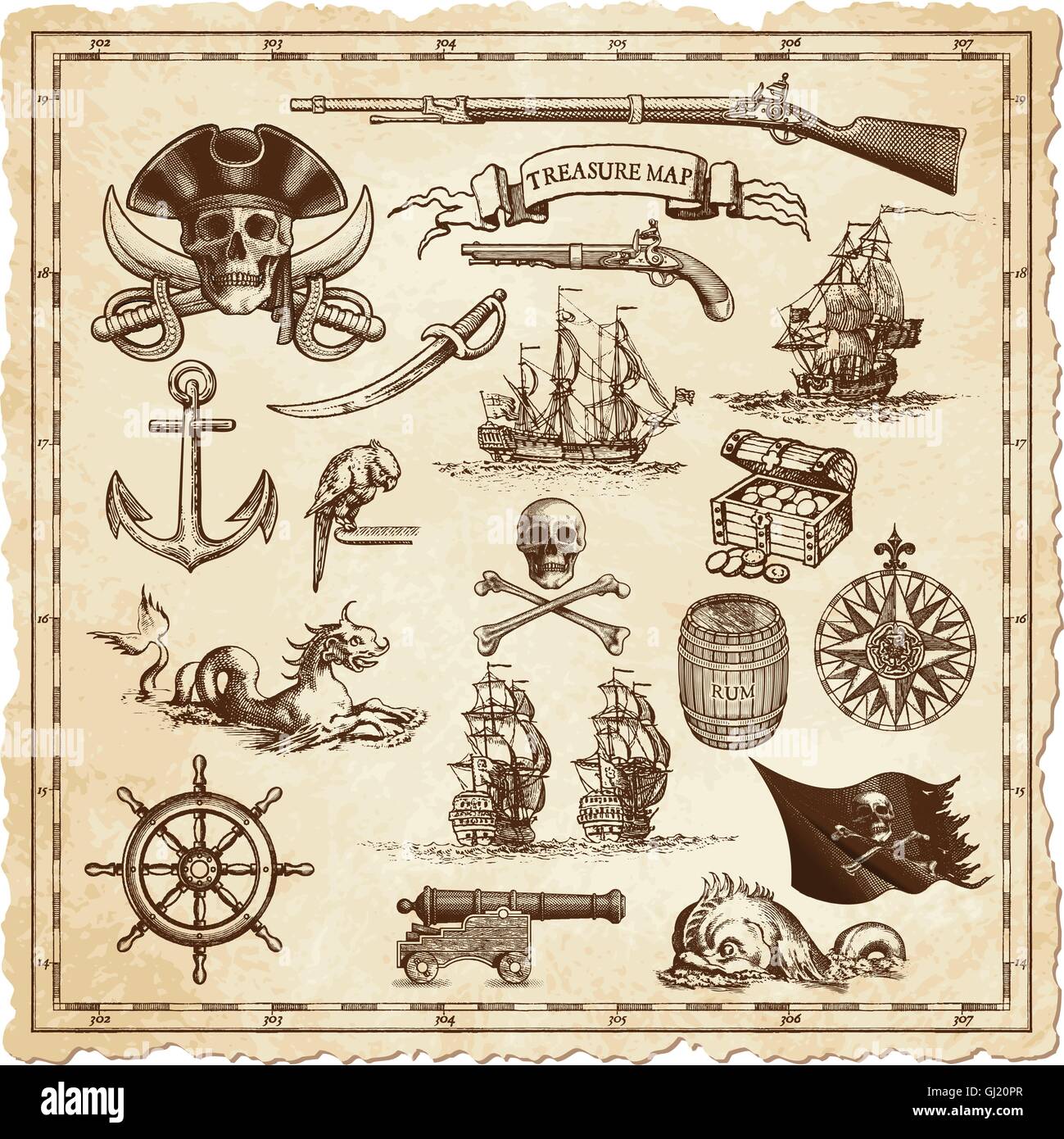 Old Map Pattern Vector Cannon pattern ornaments hi-res stock photography and images - Alamy