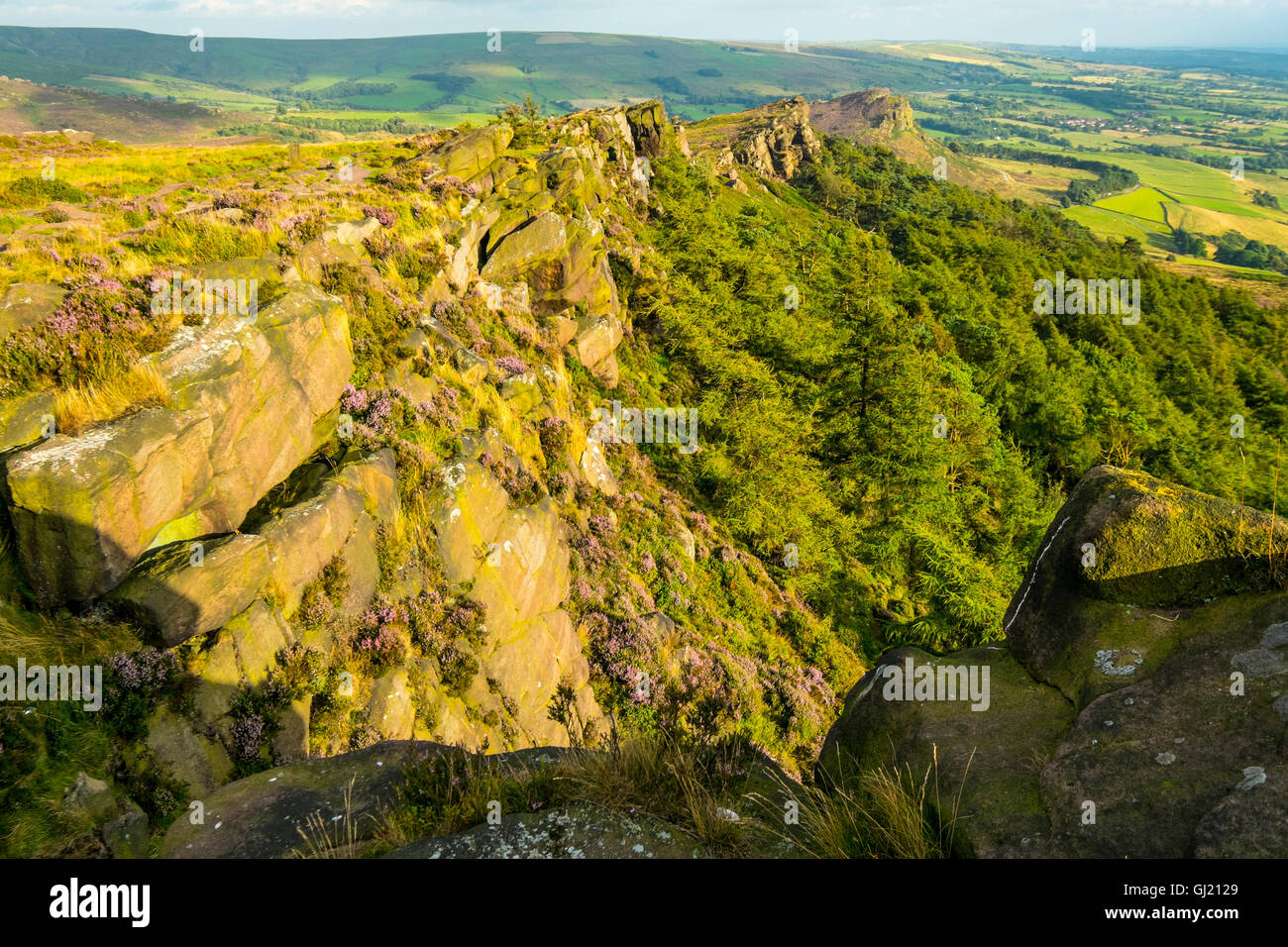 The Roaches, a popular gritstone climbing clag, in the Peak District National Park,UK Stock Photo