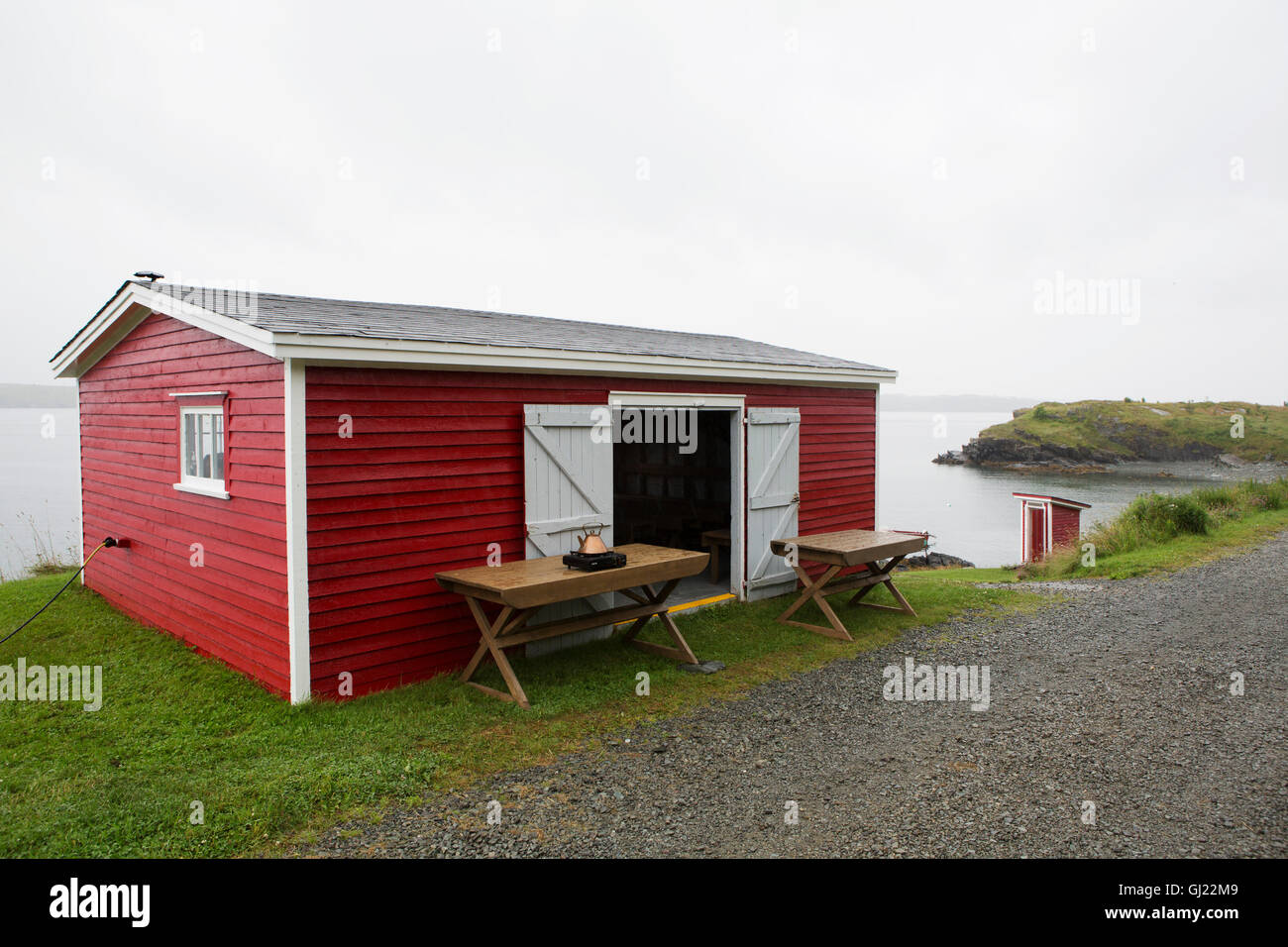 A red store at Bay Roberts in Newfoundland and Labrador, Canada. Stock Photo