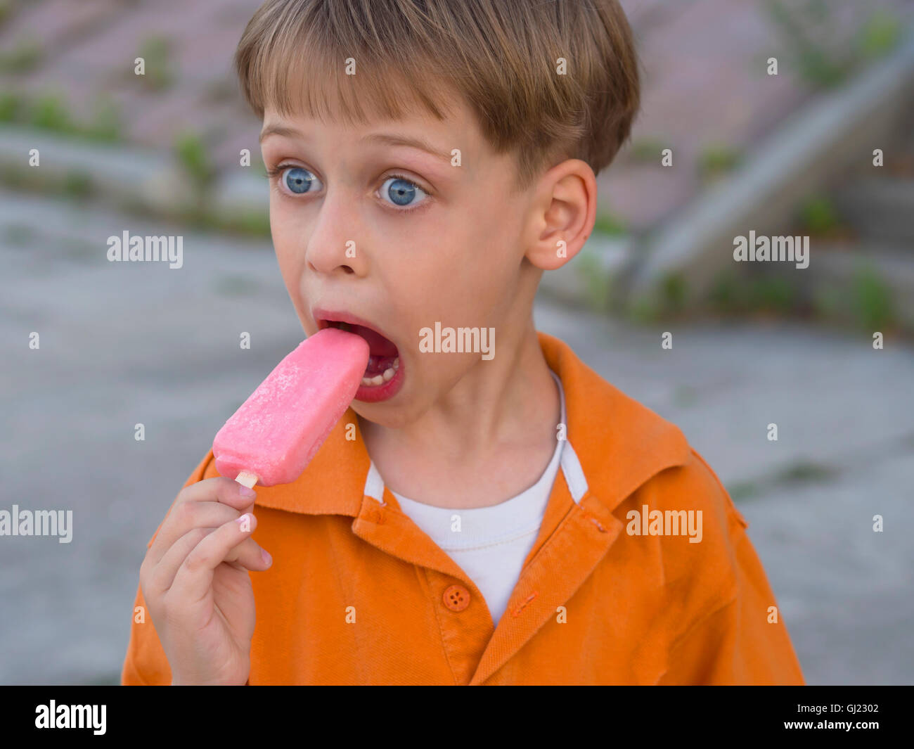 boy with ice cream Stock Photo