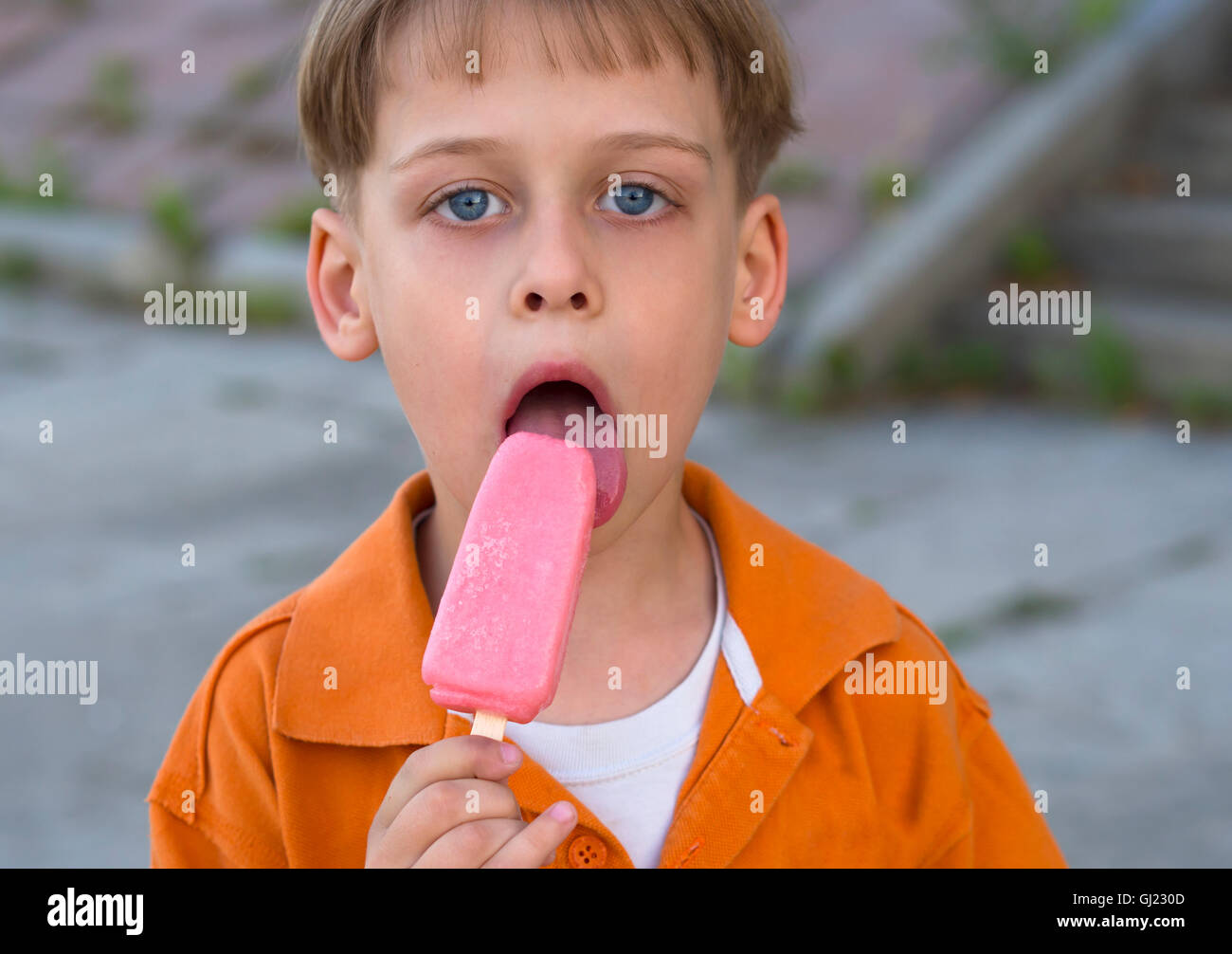 boy with ice cream Stock Photo