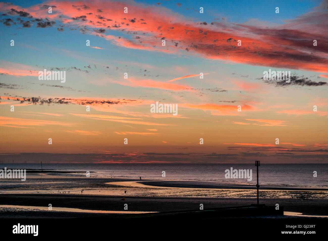 Sunset on Margate Beach Dusk Calm Sea Thanet Kent England Stock Photo