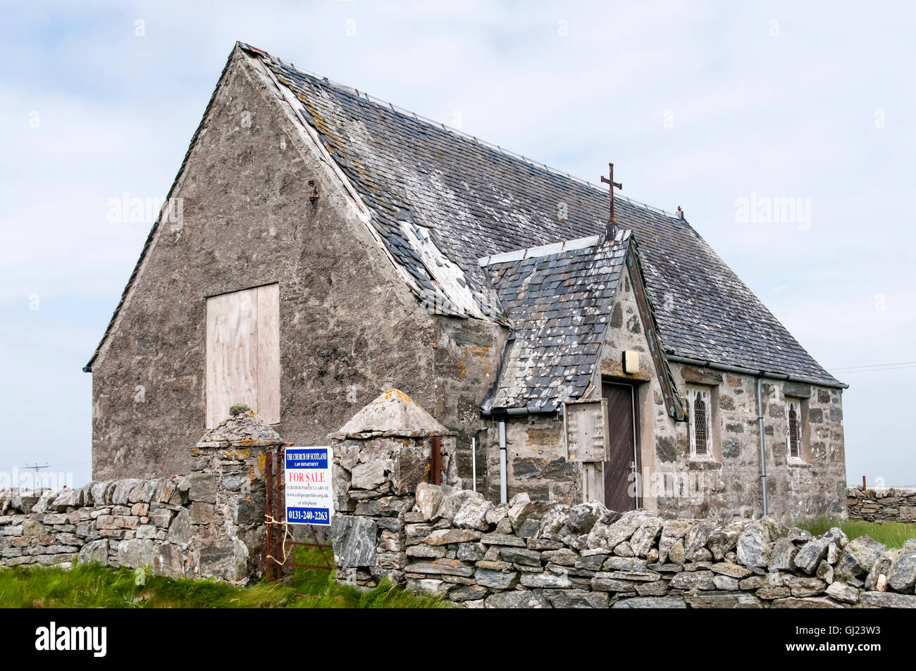 Offers are invited of over £50,000 for the sale of this redundant church on South Uist in the Outer Hebrides. Stock Photo