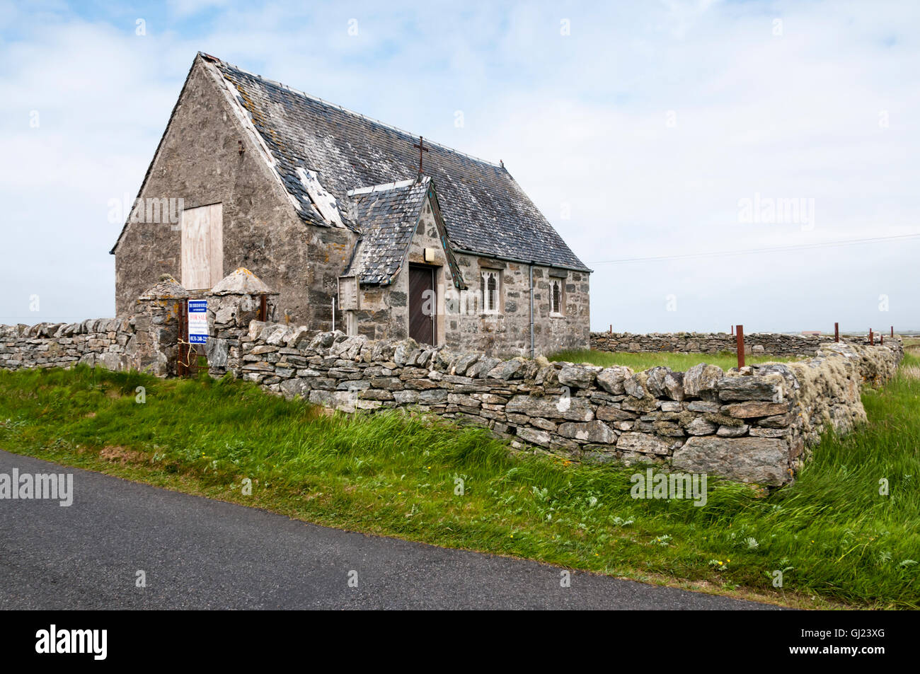 Offers are invited of over £50,000 for the sale of this redundant church on South Uist in the Outer Hebrides. Stock Photo