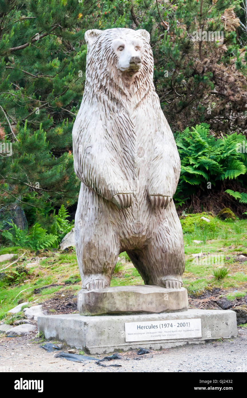 Statue of Hercules the bear in Langass Woods, North Uist by Iain Chalmers. DETAILS IN DESCRIPTION. Stock Photo