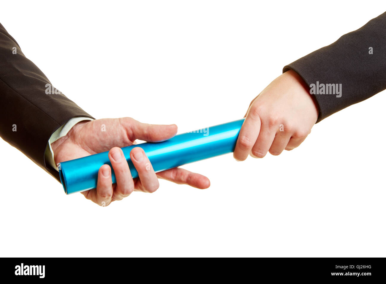 Hands with baton as a competition concept between two business people Stock Photo
