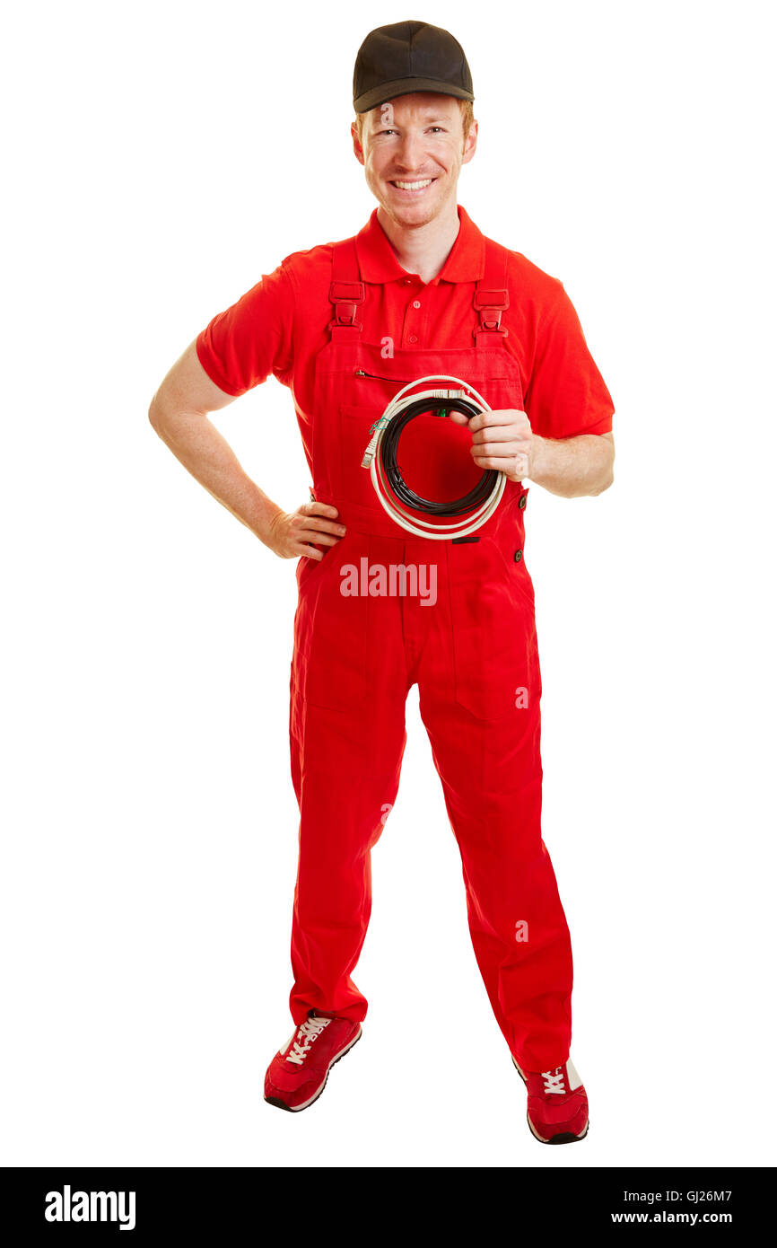 Electrician or craftsman as a profession holding cables on his hand Stock Photo