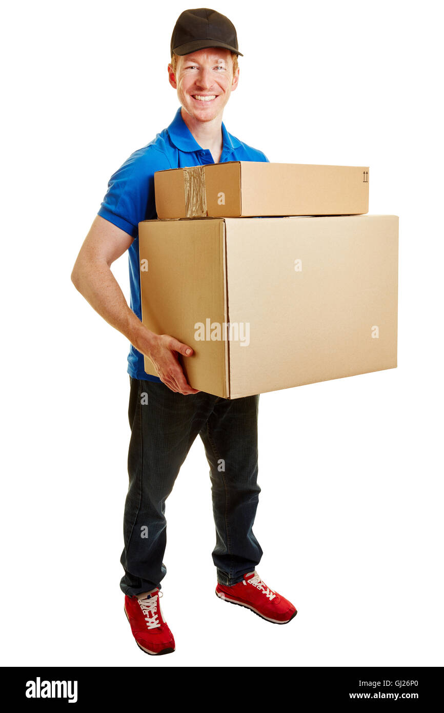 Mailman bringing packages from a parcel service company Stock Photo