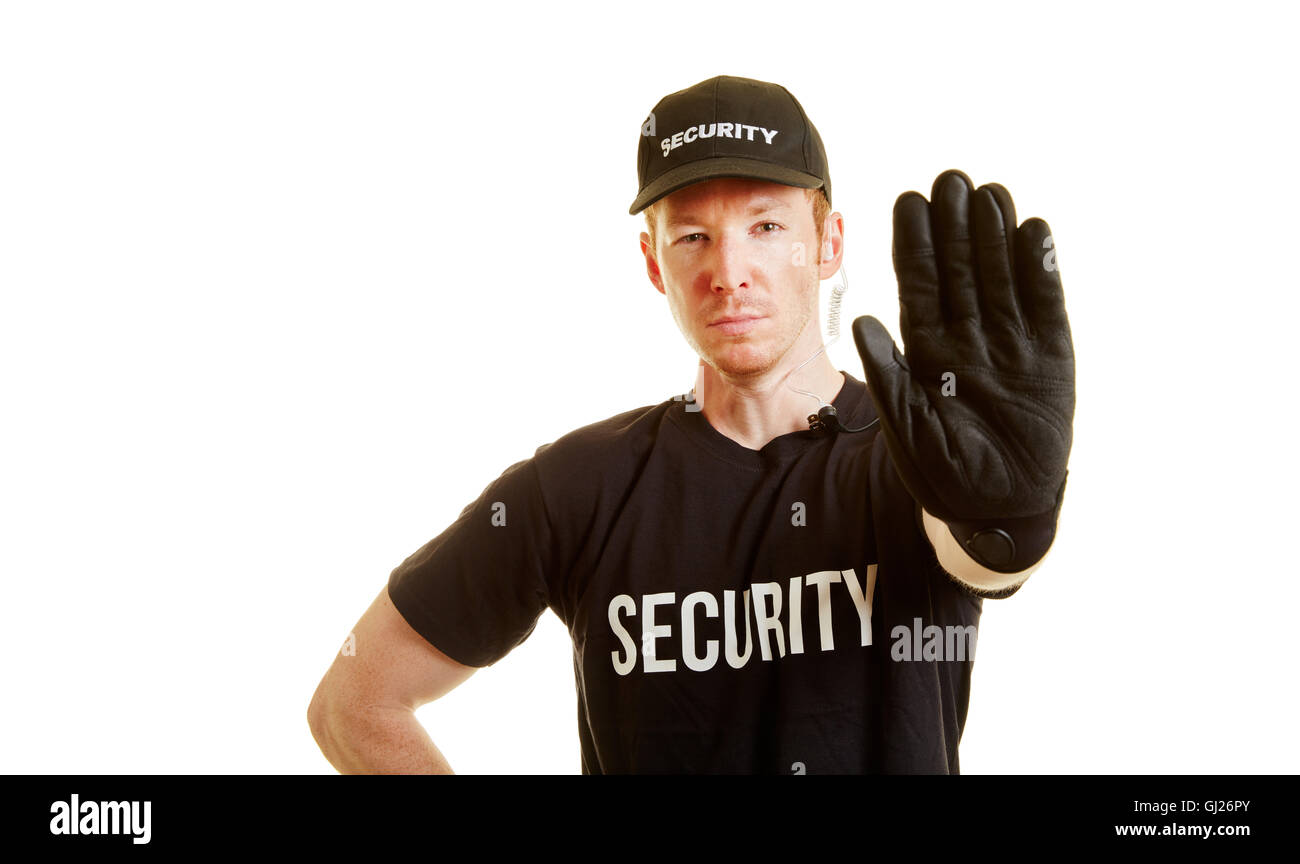 Bouncer with hand on top as a sign to stop Stock Photo Alamy