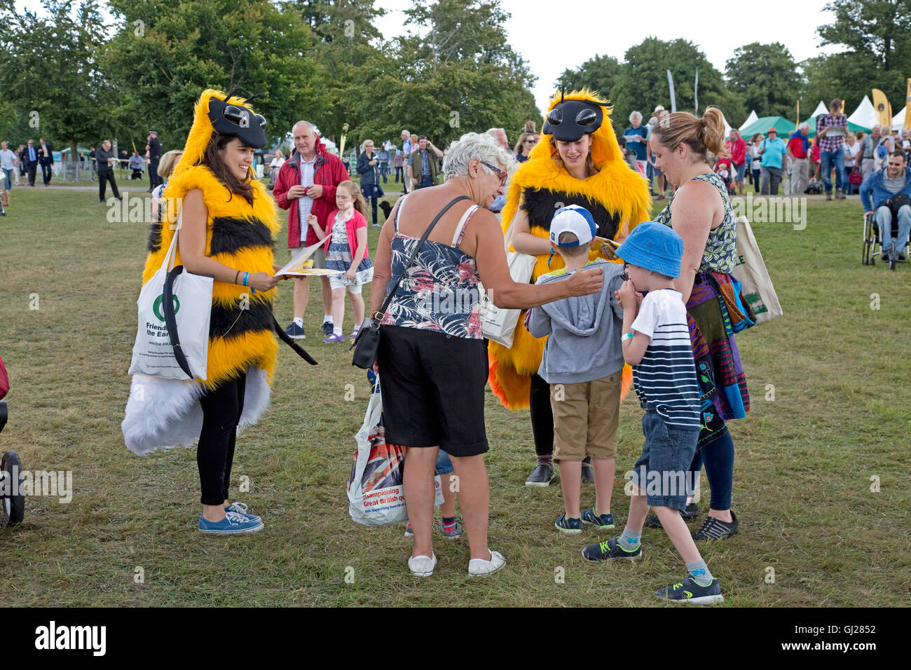 People in bee costumes talking to children about bee conservation Countryfile Live 2016 Blenheim Palace Woodstock Stock Photo