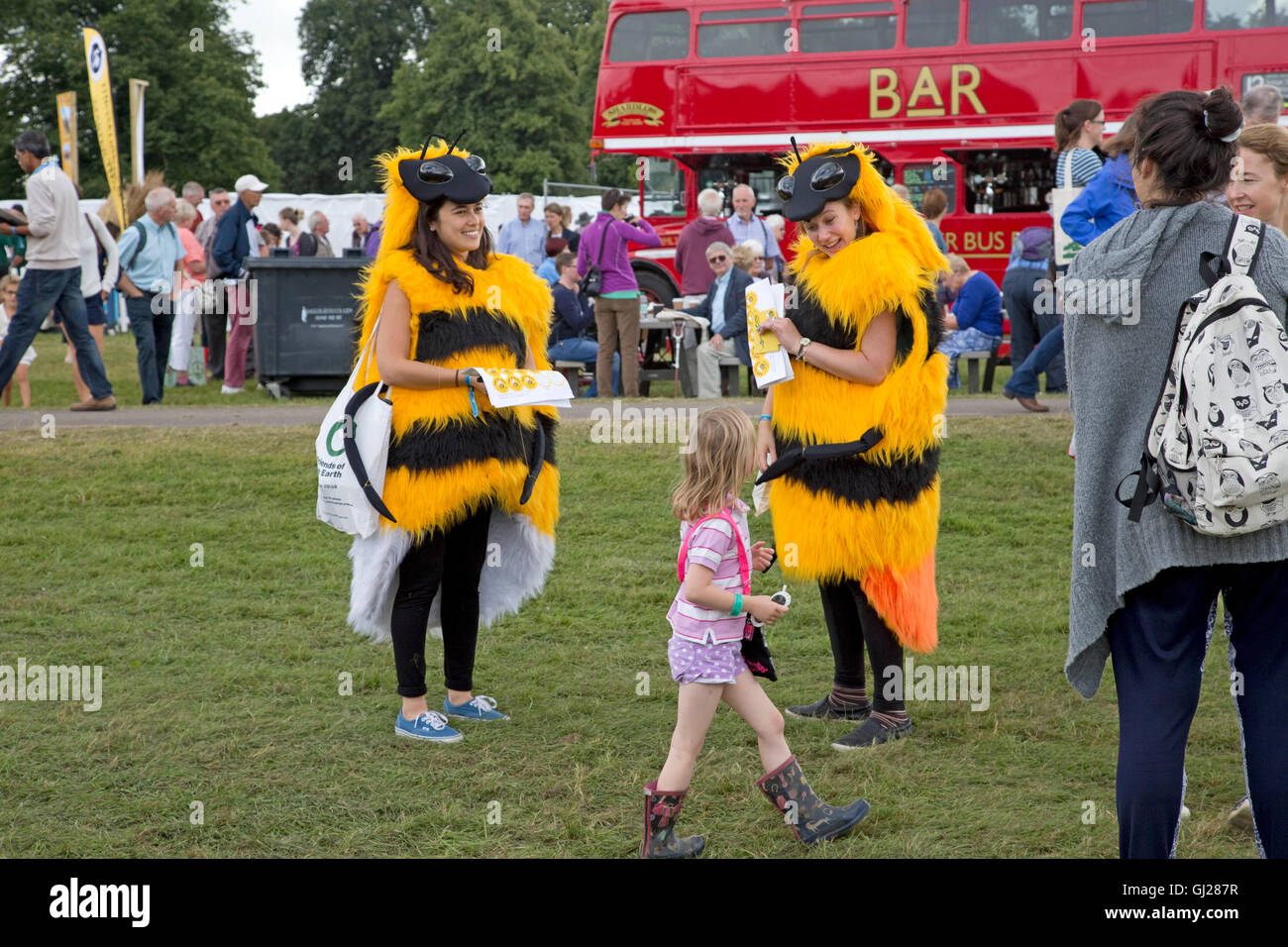 People in bee costumes talking to children about bee conservation Countryfile Live 2016 Blenheim Palace Woodstock Stock Photo