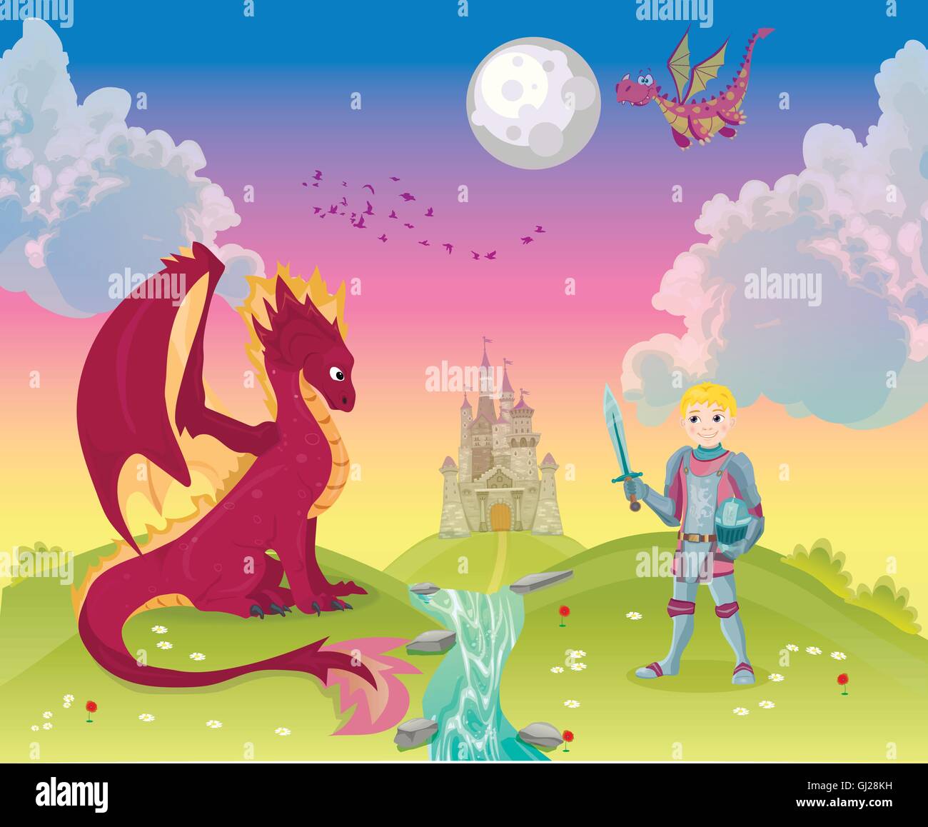 Cartoon knight with dragon Stock Vector Image & Art - Alamy