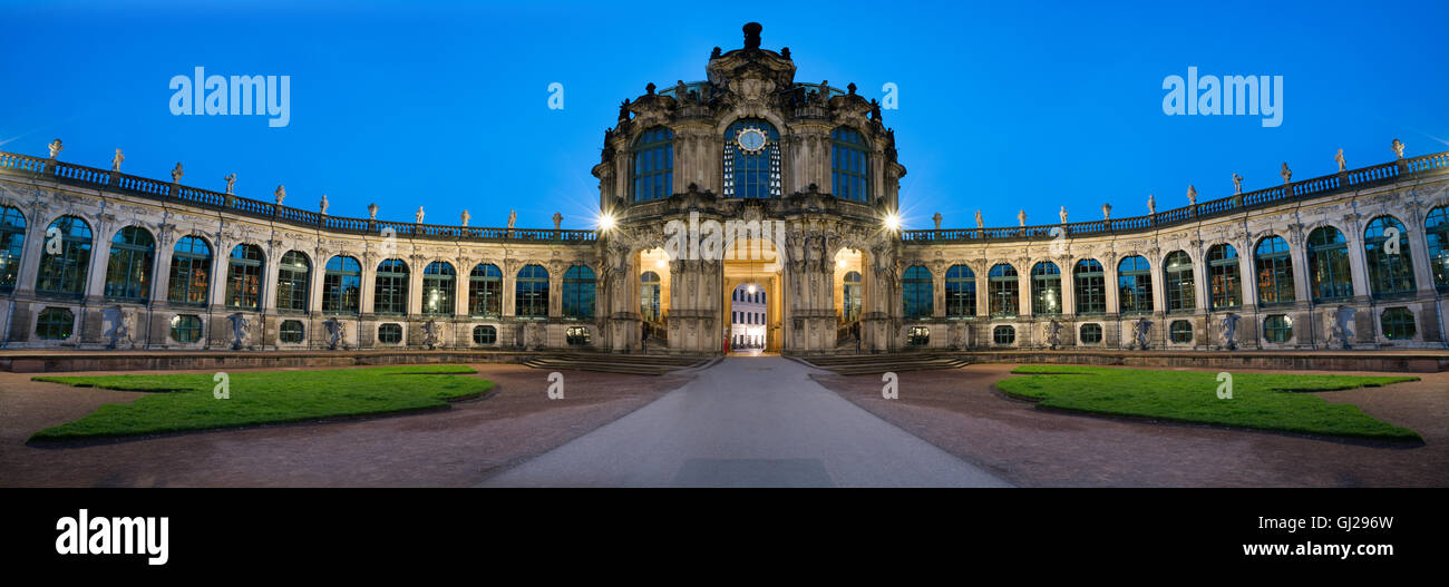 Night Panorama of Palace Zwinger. Dresden. Germany Stock Photo