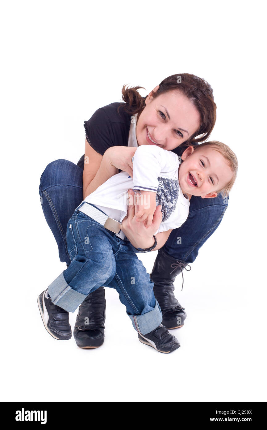 Mother and son posing happily Stock Photo