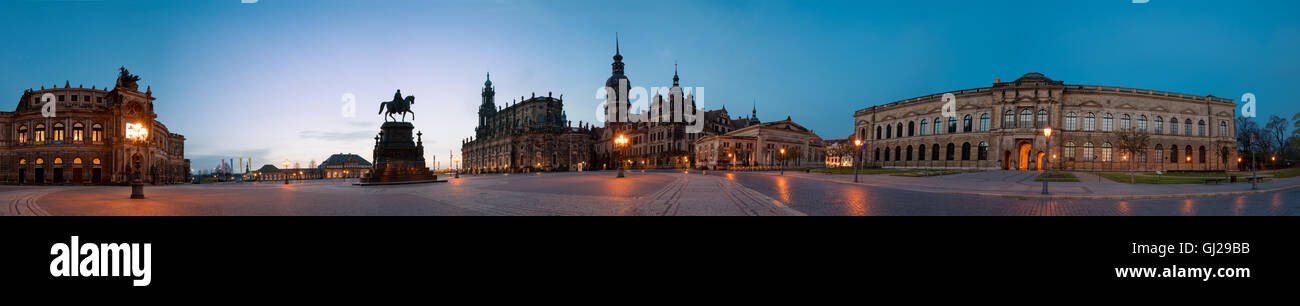 Night Panorama of Palace Zwinger. Dresden. Germany Stock Photo