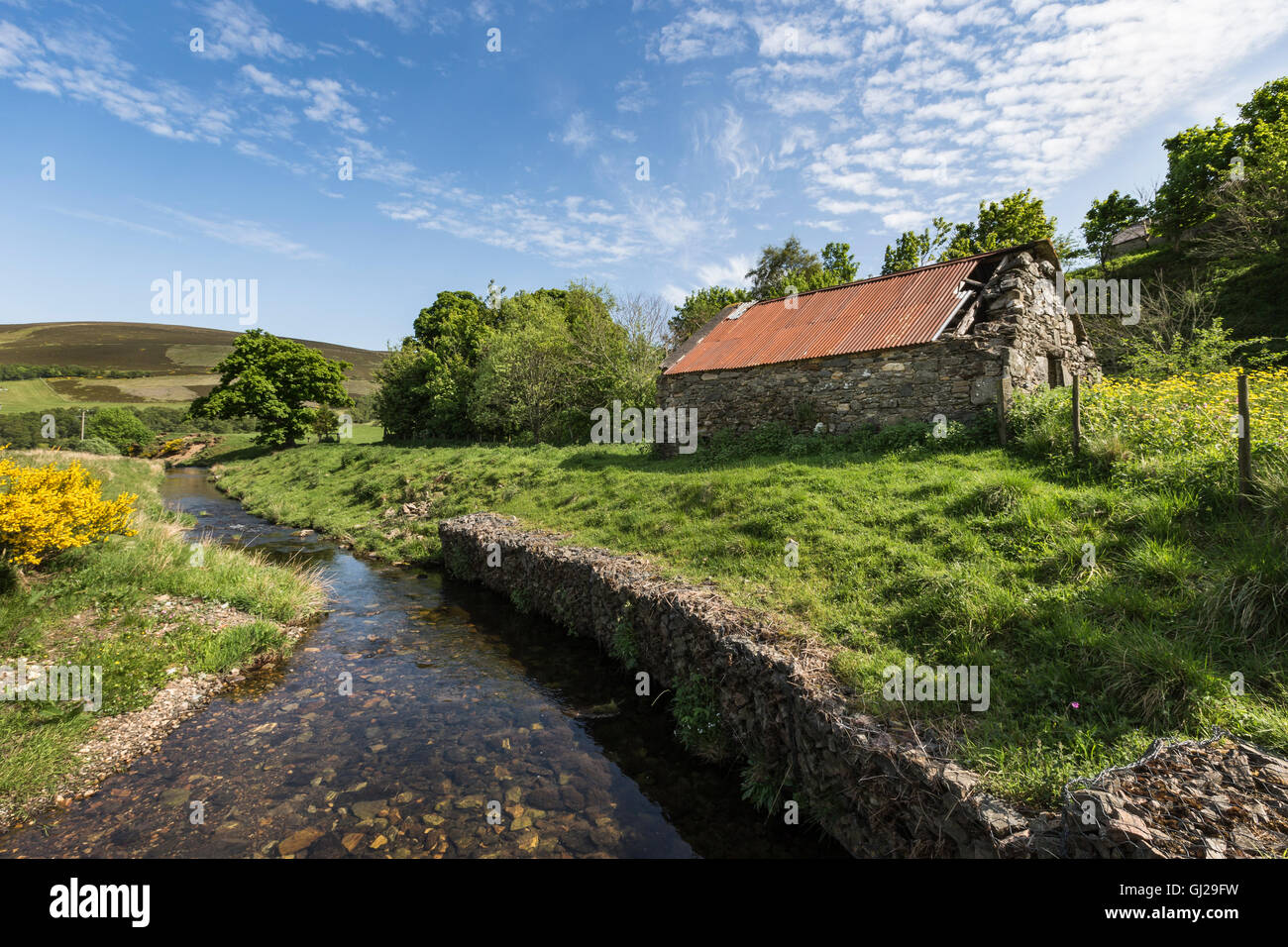Old forge and Burn in the Cabrach. Stock Photo