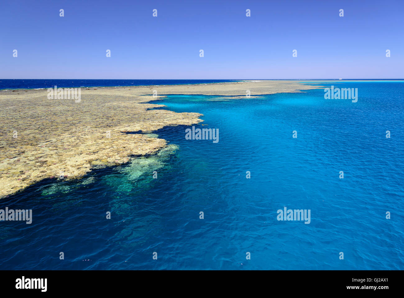 submerged Island, coralreef and turquoise blue sea water, Safaga, Red Sea, Egypt, Africa Stock Photo