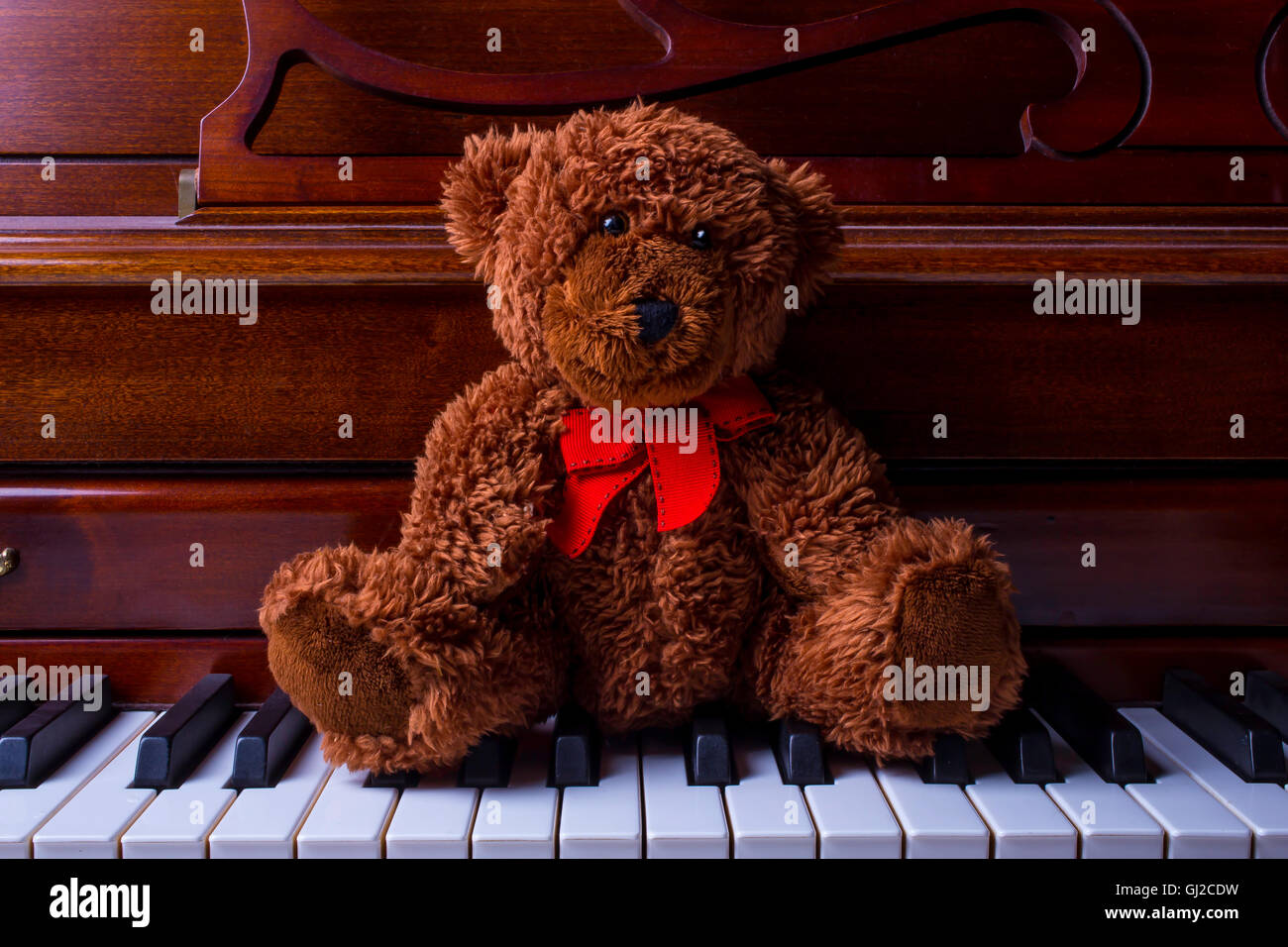 Teddy Bear On Piano Keys Stock Photo