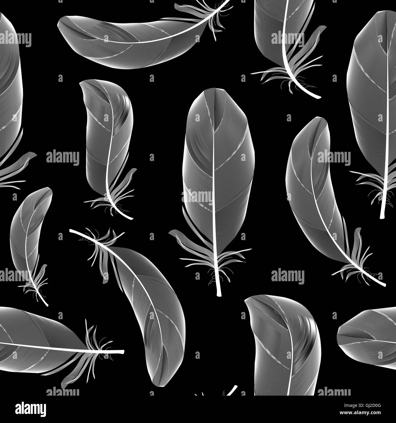 Bird Feather Hand Drawn Seamless Pattern Background Vector Illus Stock ...