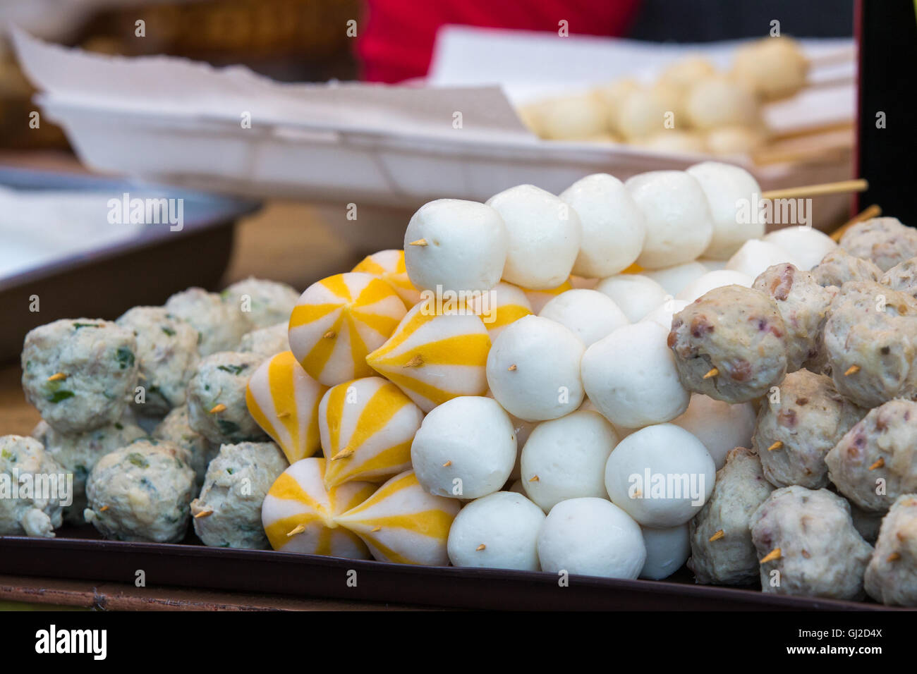 Street-side Snack Stalls - Hong Kong Fish Balls Stock Photo