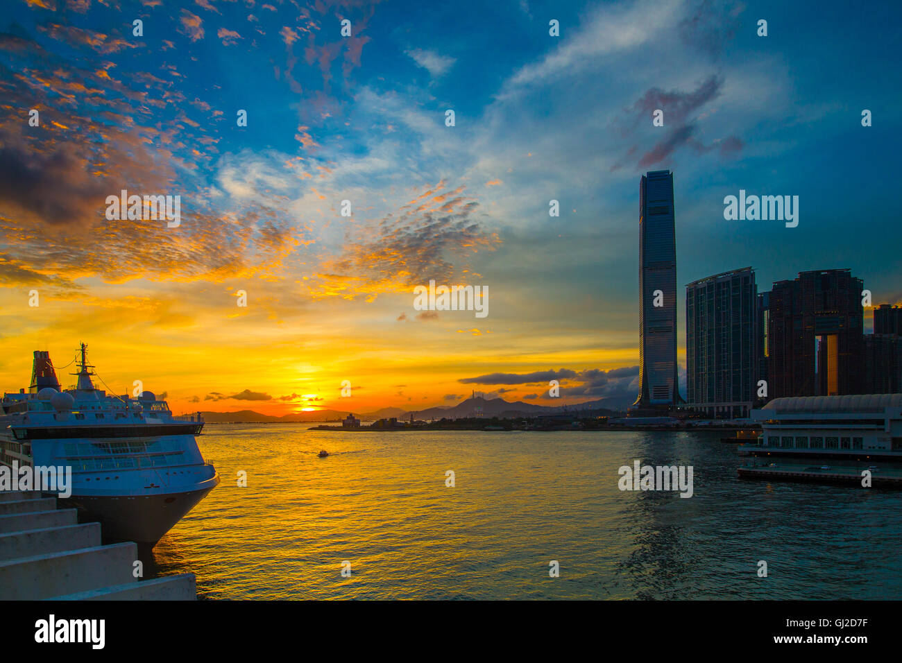 Cruise Terminal at Sunset - Victoria Harbor of Hong Kong Stock Photo ...