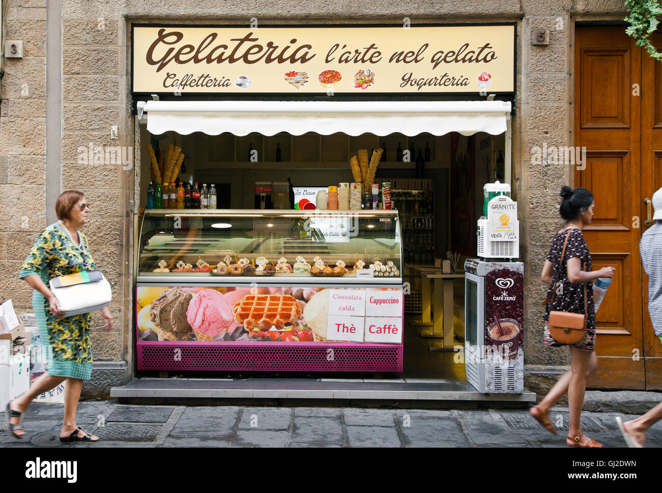 Street view of gelateria exterior traditional Italian ice cream shop