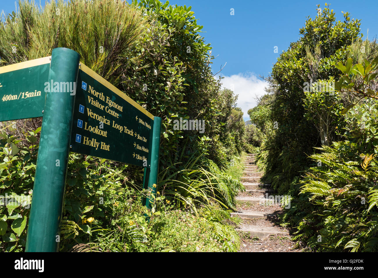 Walking track signs, Egmont National Park, Taranaki, North Island, New