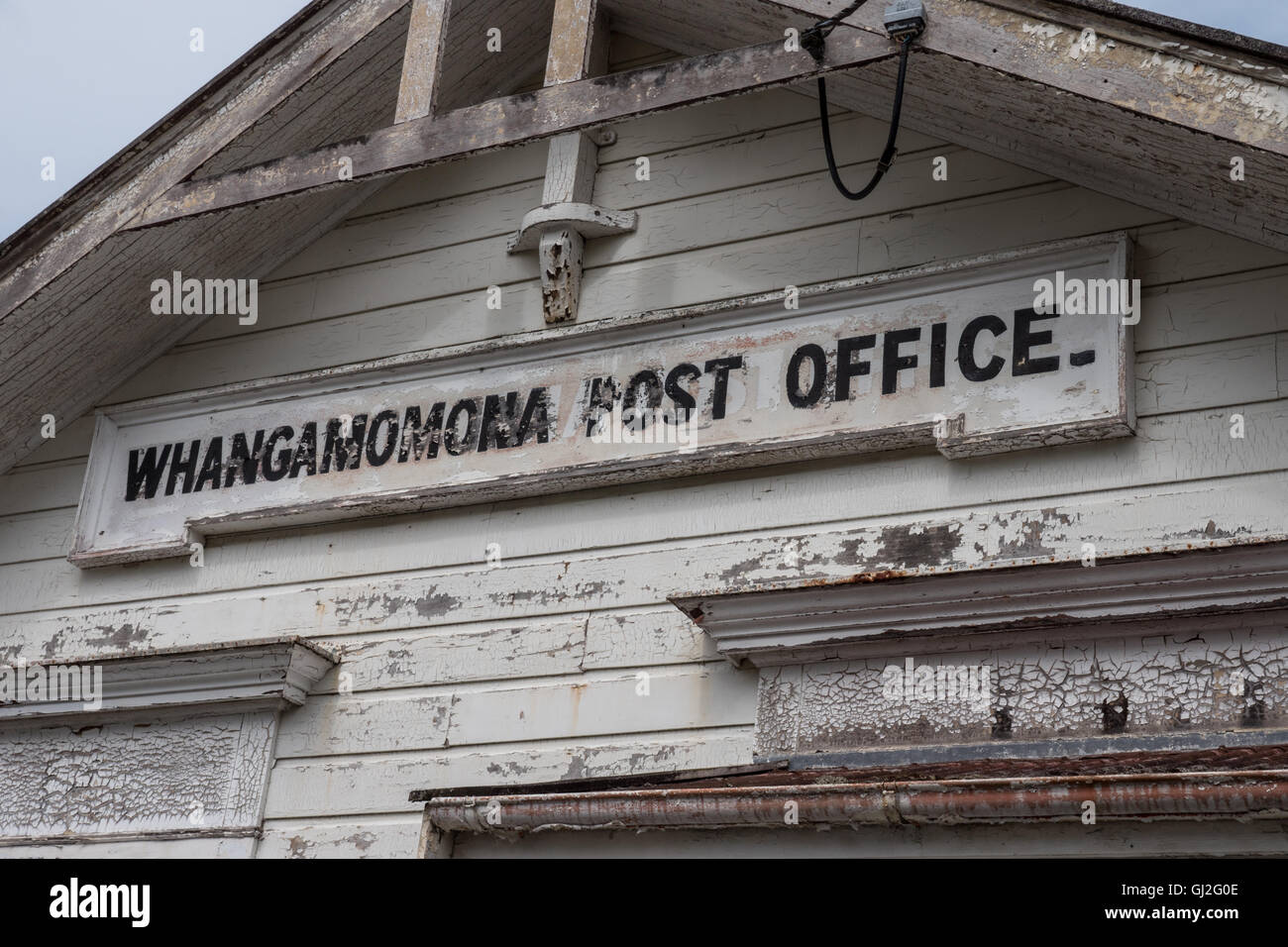 Whangamomona post office sign, Taranaki, North Island, New Zealand. Stock Photo