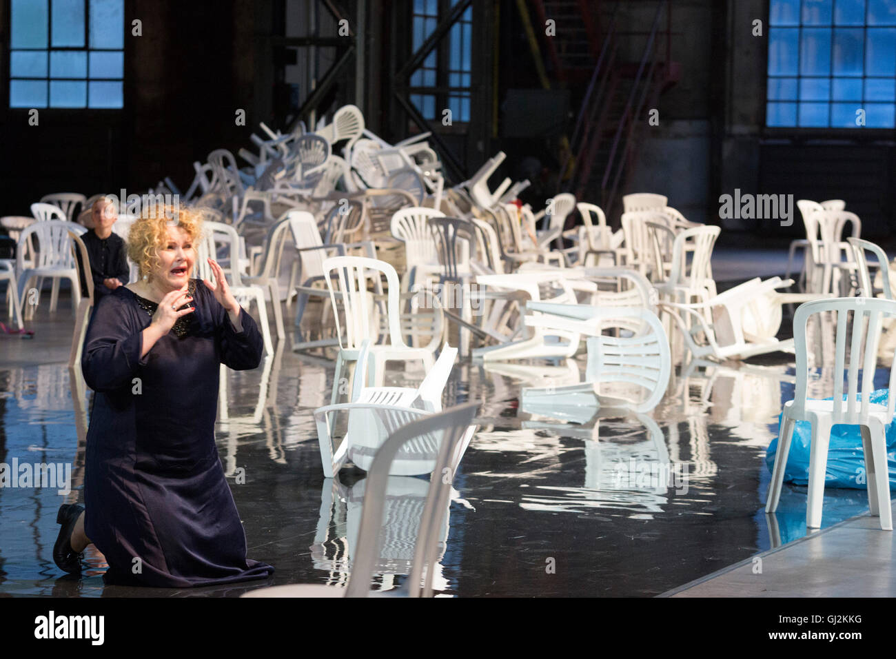Birgitte Christensen as Alceste. The opera Alceste by Gluck opens the 2016 Ruhrtriennale festival. The opera is directed by Johan Simons. With Birgitte Christensen as Alceste, Thomas Walker as Admeto, Georg Nigl (various roles), Kristina Hammarström as Ismene, Anicio Zorzi Giustiniani as Evandro, Alicia Amo as Aspasi, Konstantin Bader as Eumelo and the MusicAeterna Chorus of the Perm State Opera and Ballet Theatre. Music performed by B’Rock Orchestra, musical direction by René Jacobs. Stock Photo
