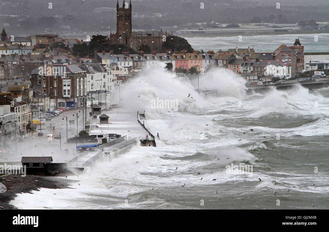 Storm waves in Penzance Cornwall Stock Photo