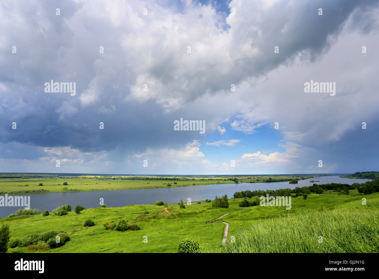 Beautiful summer photo Russian vistas to the river. The view from the top Stock Photo