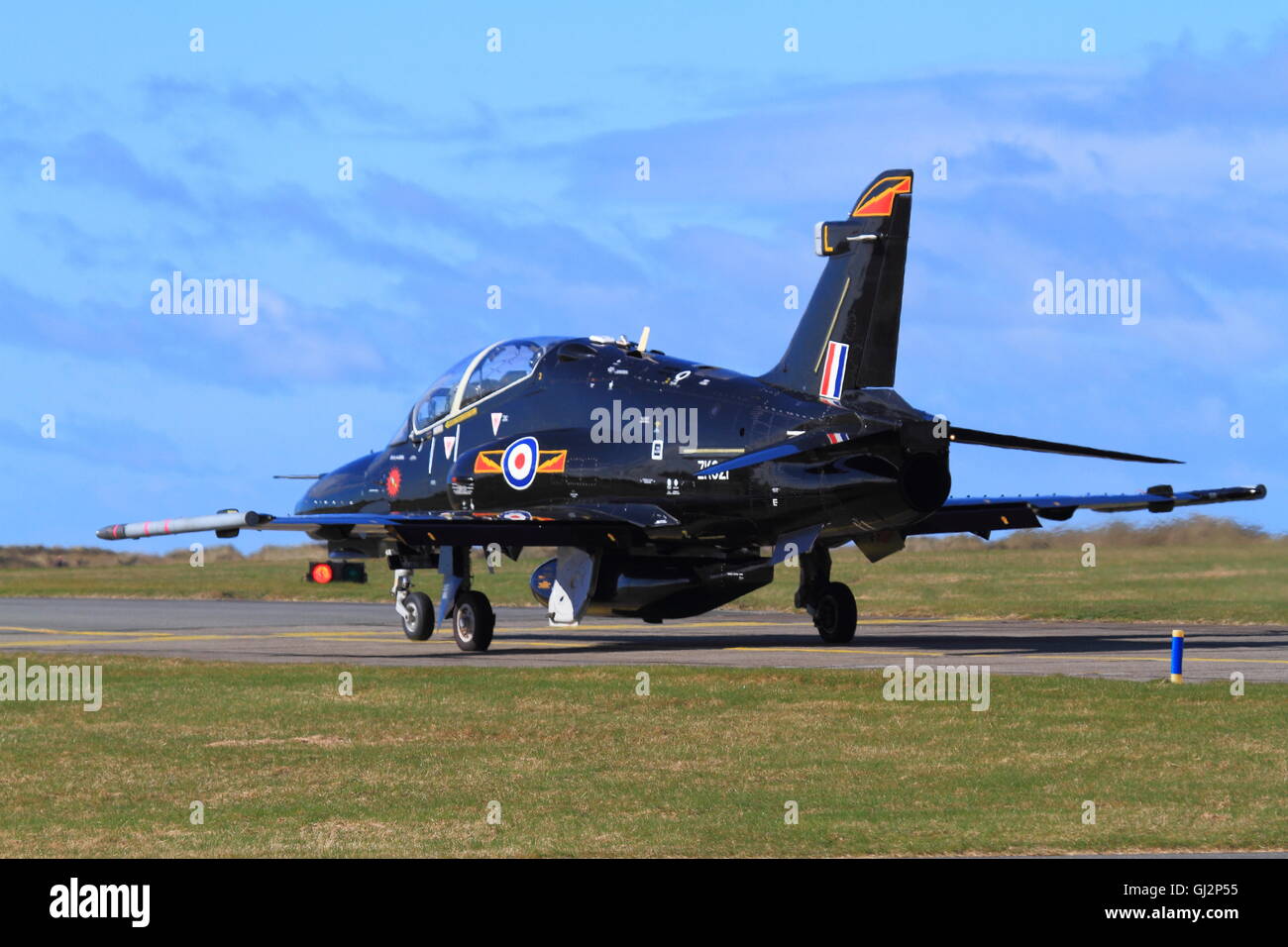 RAF Hawk fast Jet Training aircraft prepares for a training sortie from RAF Valley. Stock Photo