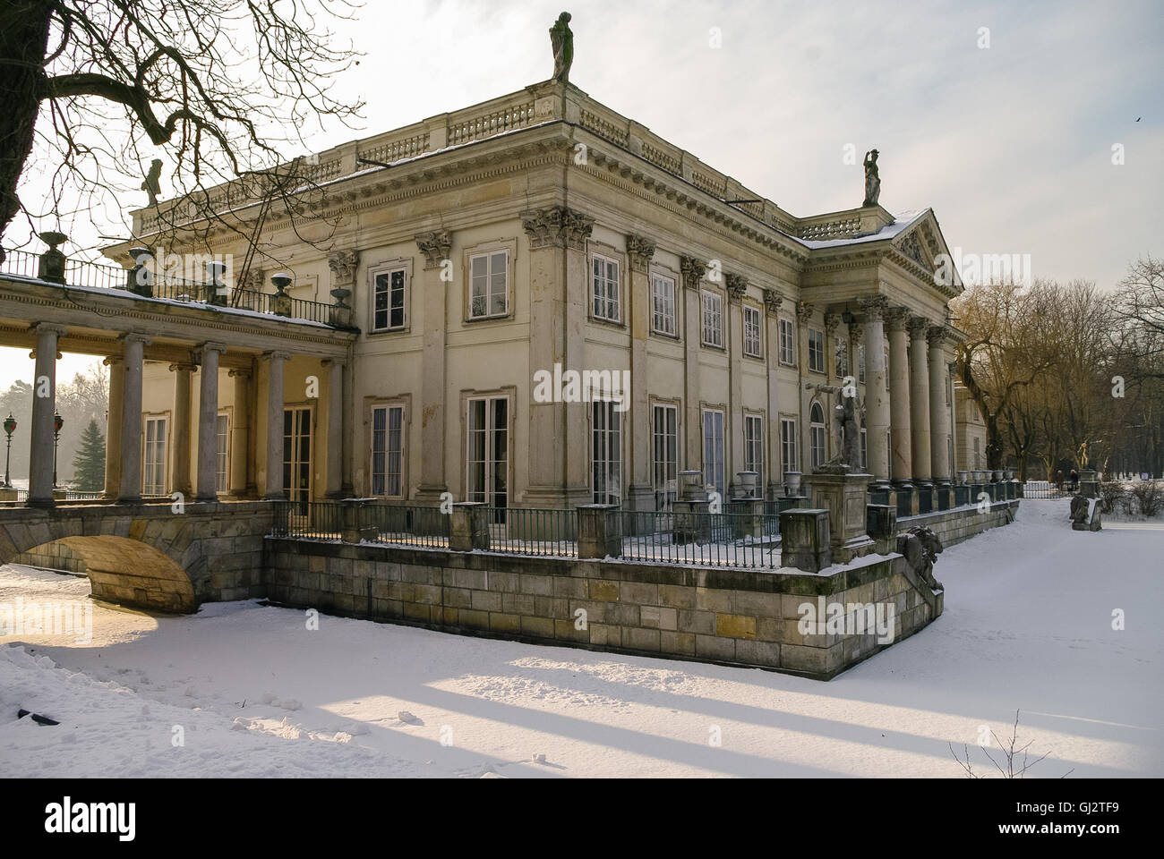 Lazienki Krolewskie, Poland - January 5, 2011: The Lazienki palace in Lazienki Park. Winter landscape with snow. Warsaw. Stock Photo