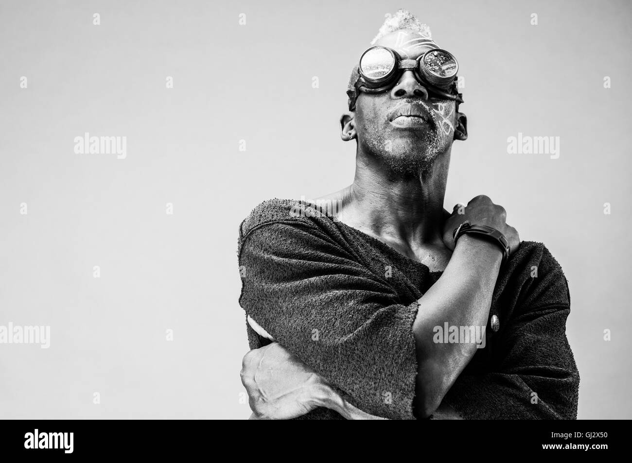 fine art black-white portrait of male black model wearing goggles Stock  Photo - Alamy
