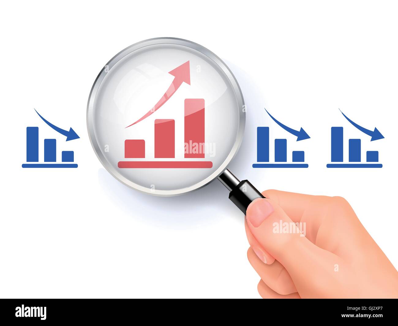 3D illustration of magnifying glass over the growth graph icon Stock ...