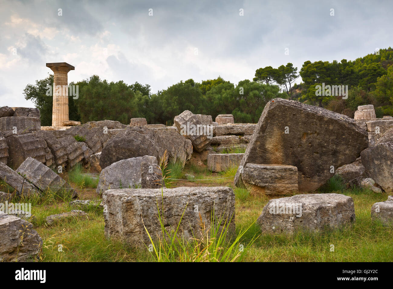 Remains of Temple of Zeus in the archaeological site of Ancient Olympia