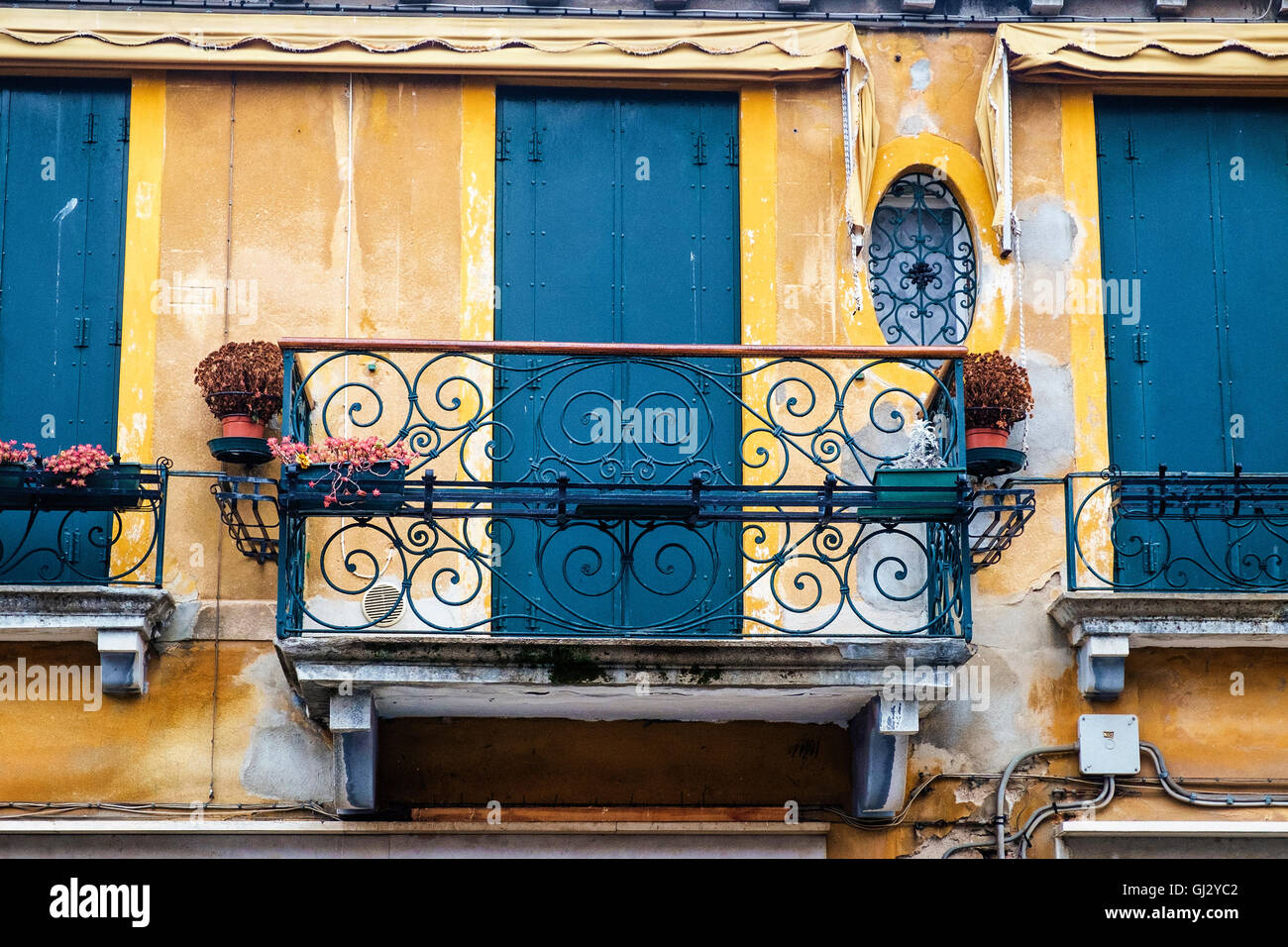 Colorful balcony in Venice. Stock Photo